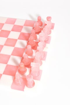 Italian Pale Pink/White Large Alabaster Chess Set