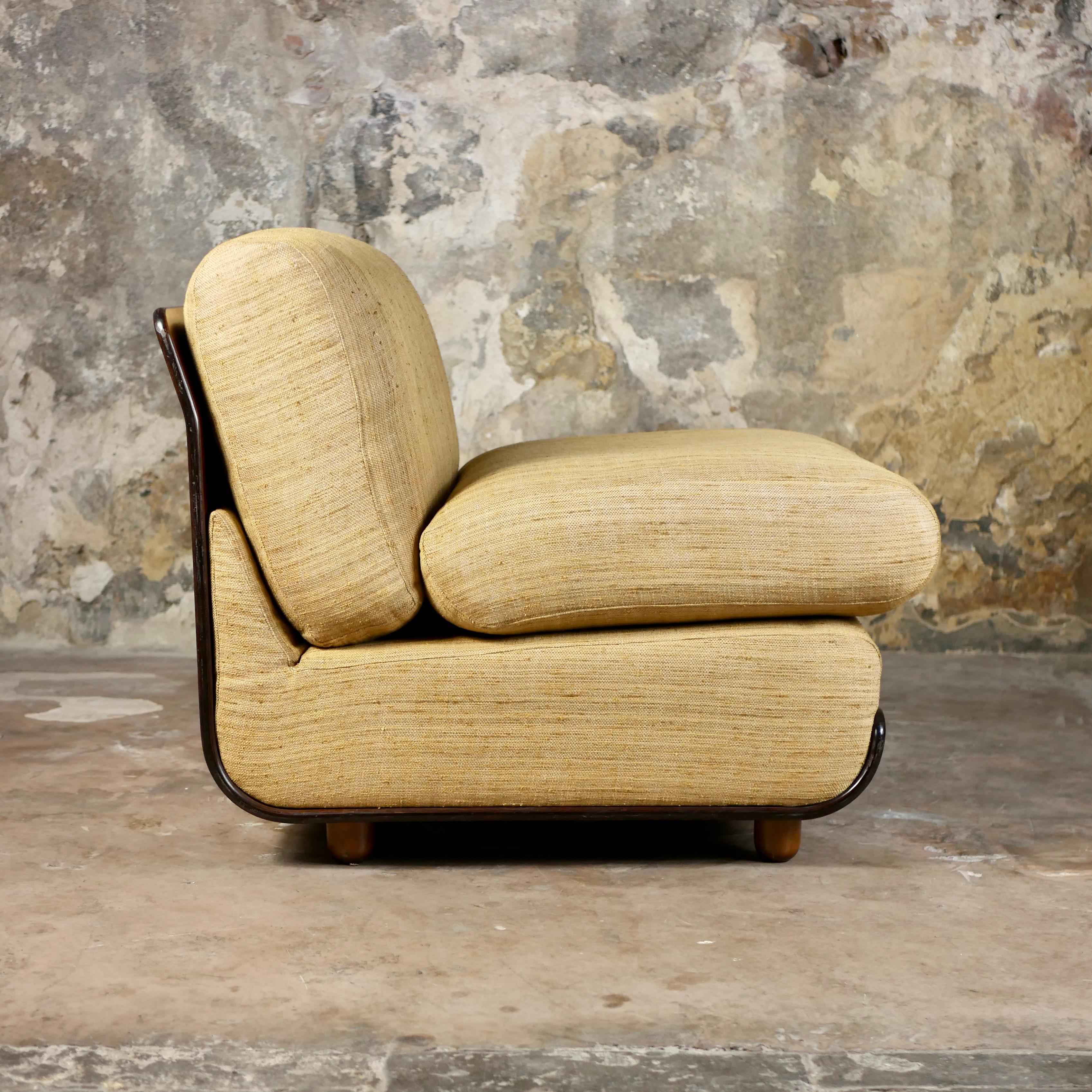 Molded Italian pale yellow armchair in the style of Mario Bellini, 1970s