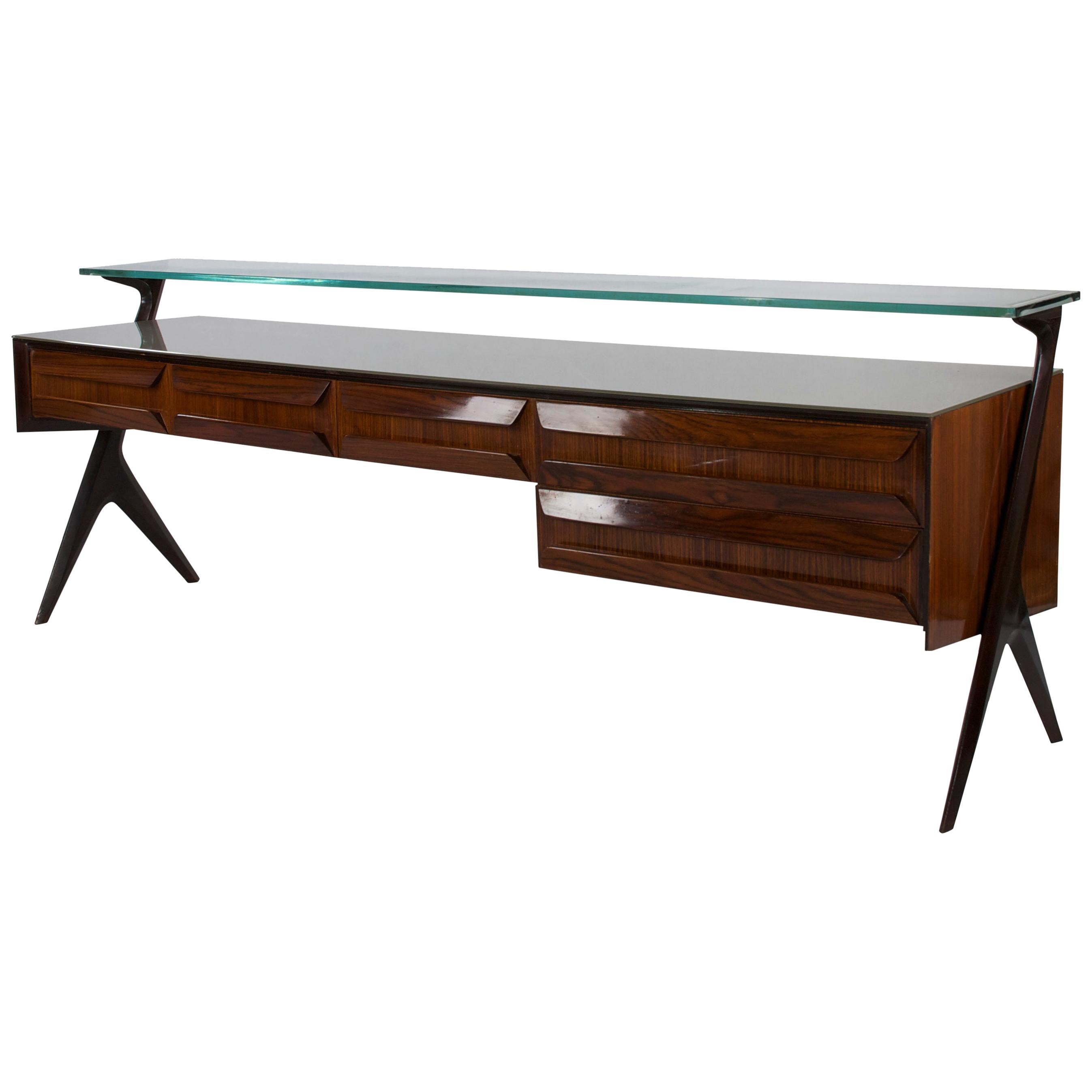 Italian Palisander Satined Glass Sideboard, Manufactured by Dassi Lissone, 1953 For Sale