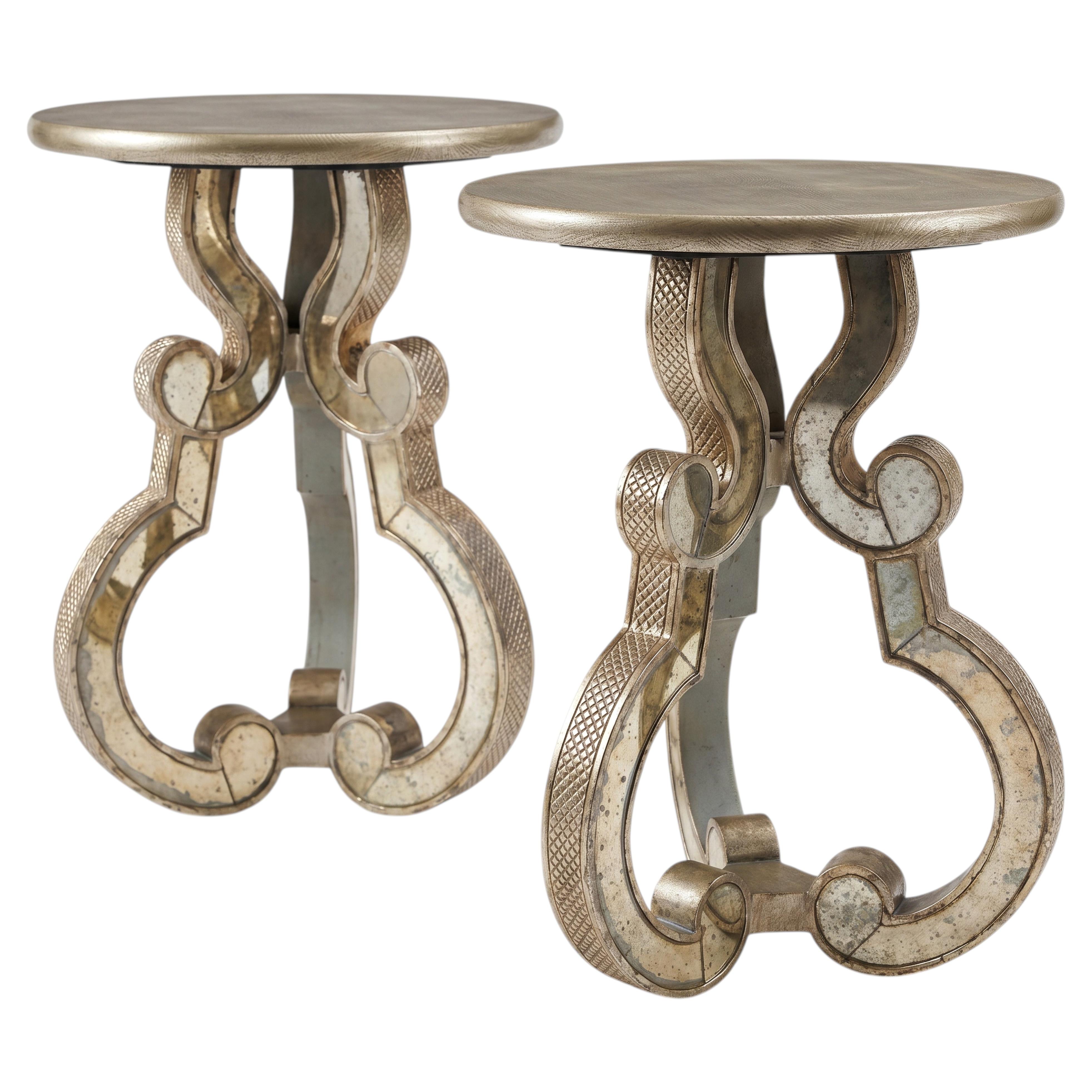 Italian Palladio Mirror & Silver Gilt Neoclassical Side Tables - Pair For Sale