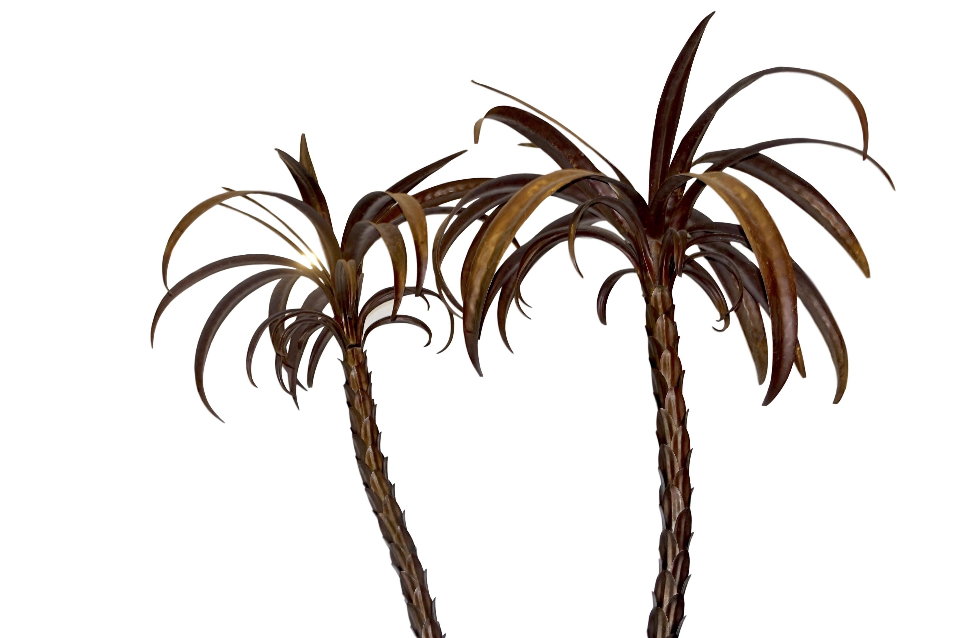 Italian Hammered Metal Life-Size Palm Tree For Sale