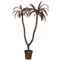 Vintage Hammered Metal Life-Size Palm Tree