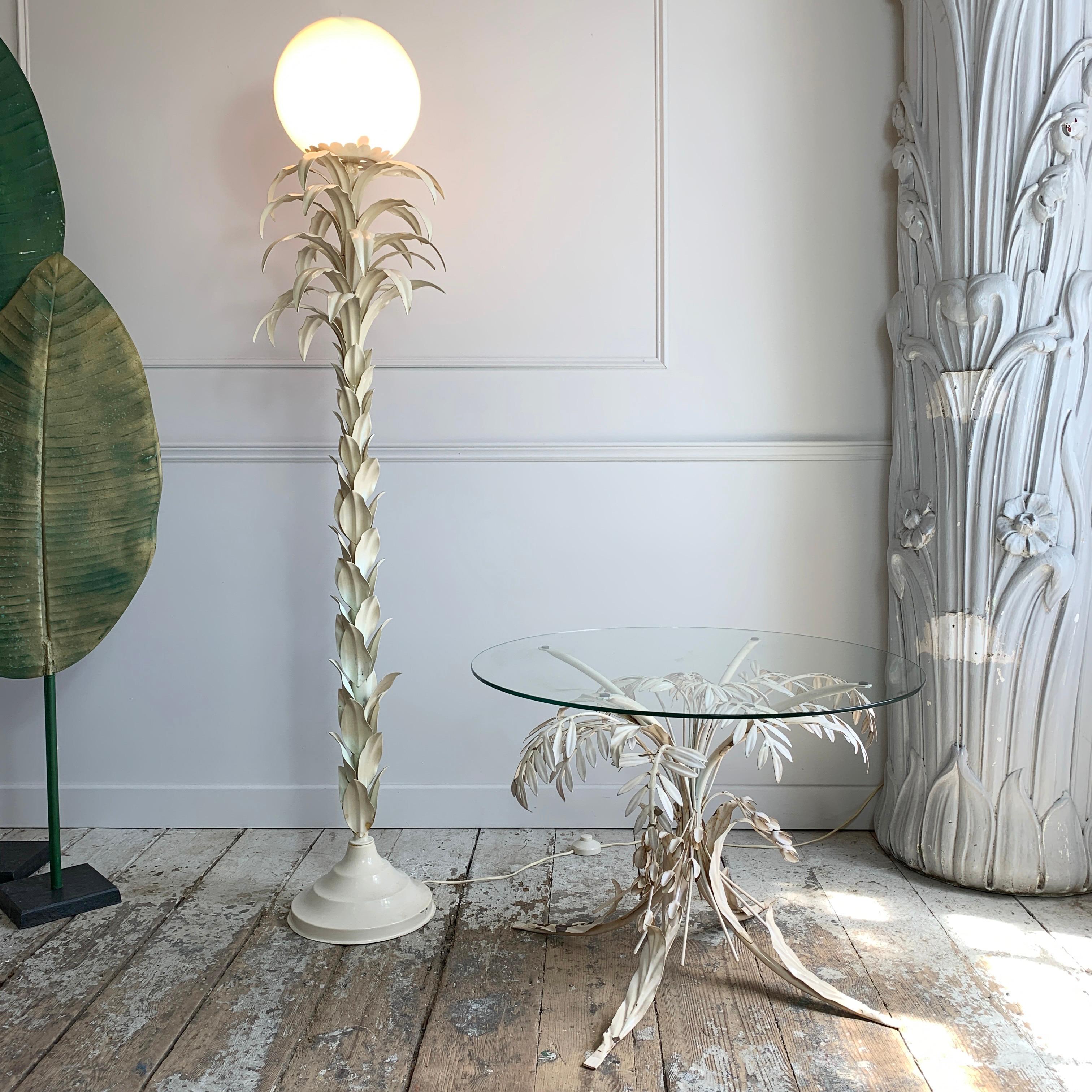 Metal Italian White Palm Tree Floor Lamp in the Manner of Sergio Terzani
