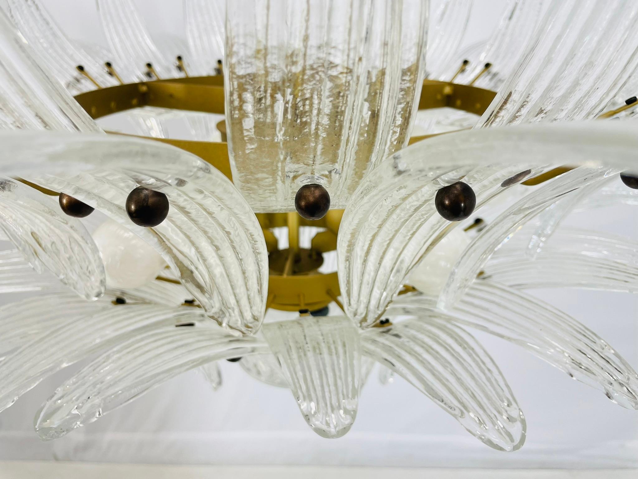 Lustre à palmettes italien avec feuilles en verre de Murano transparent, années 1990 en vente 3