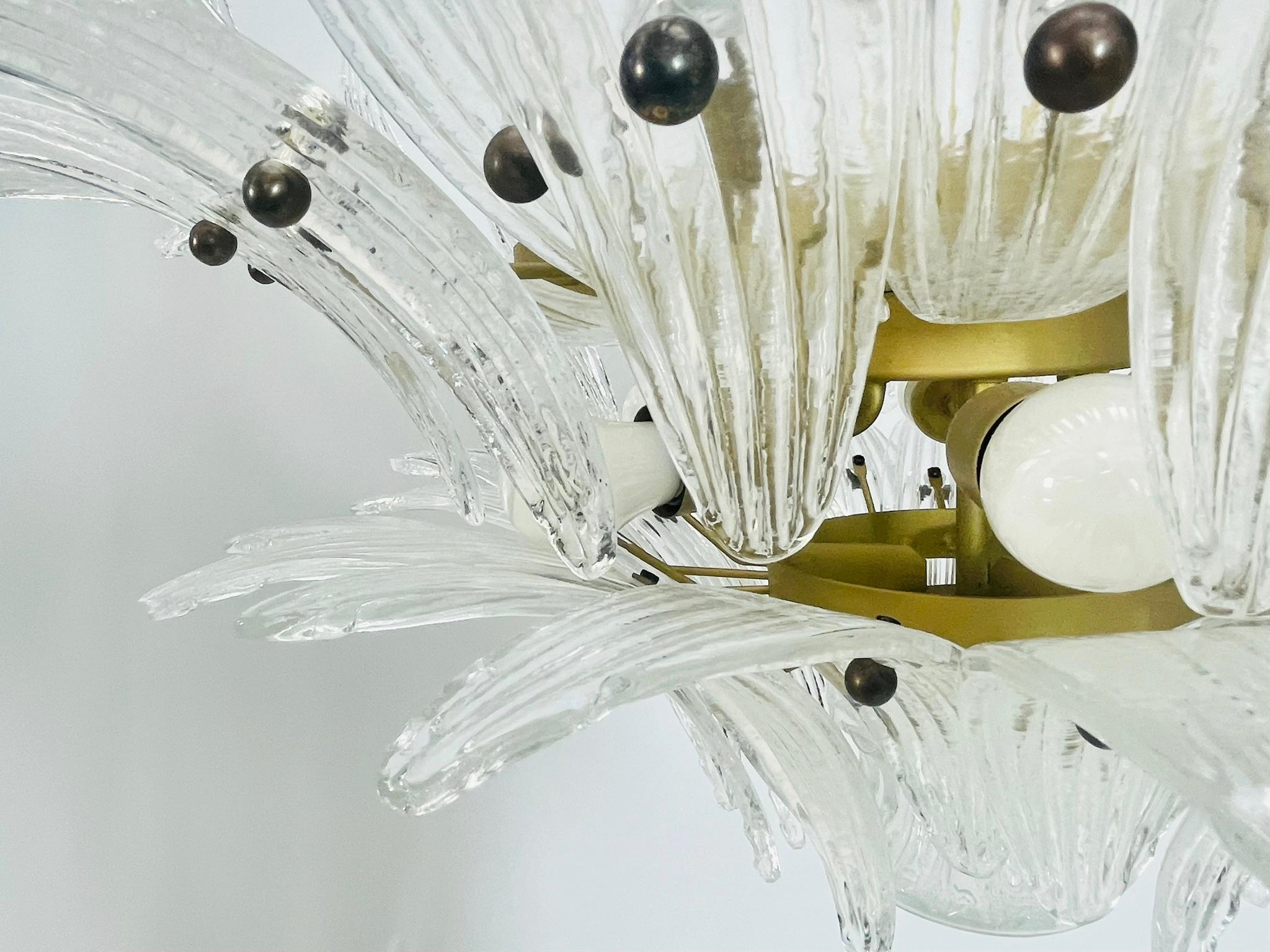 Lustre à palmettes italien avec feuilles en verre de Murano transparent, années 1990 en vente 4
