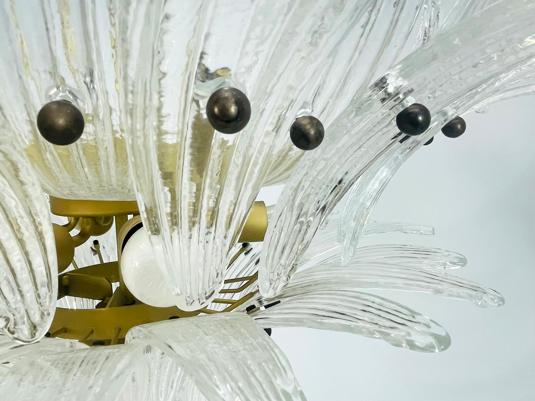 Lustre à palmettes italien avec feuilles en verre de Murano transparent, années 1990 en vente 5