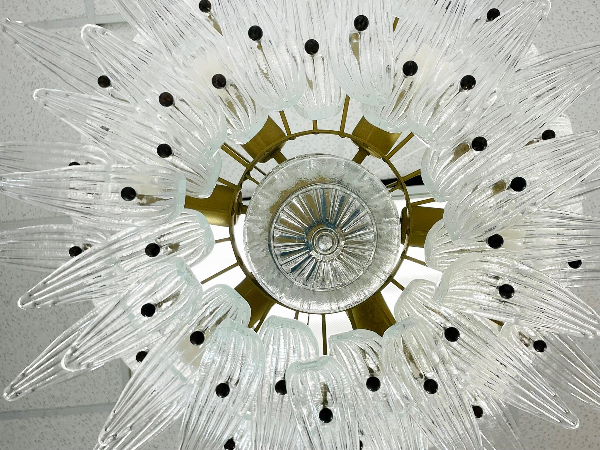 Lustre à palmettes italien avec feuilles en verre de Murano transparent, années 1990 en vente 6