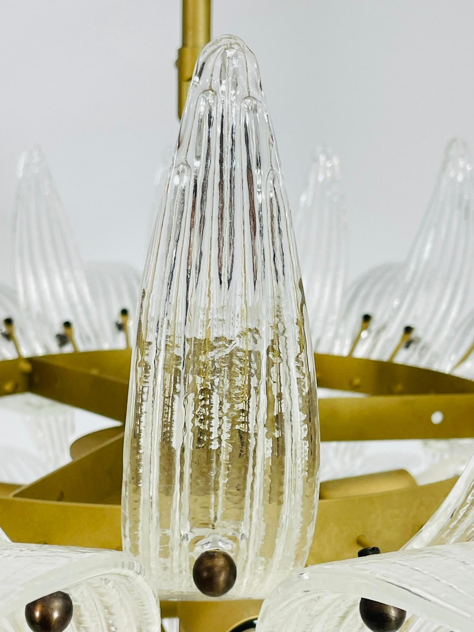 Lustre à palmettes italien avec feuilles en verre de Murano transparent, années 1990 en vente 8