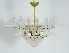 Araña italiana Palmette con hojas de cristal de Murano transparente, años 90