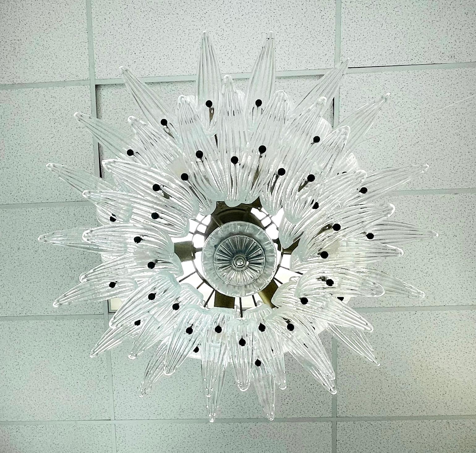 Métal Lustre à palmettes italien avec feuilles en verre de Murano transparent, années 1990 en vente