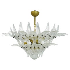 Italian Palmette Chandelier with Clear Murano Glass Leaves, 1990s