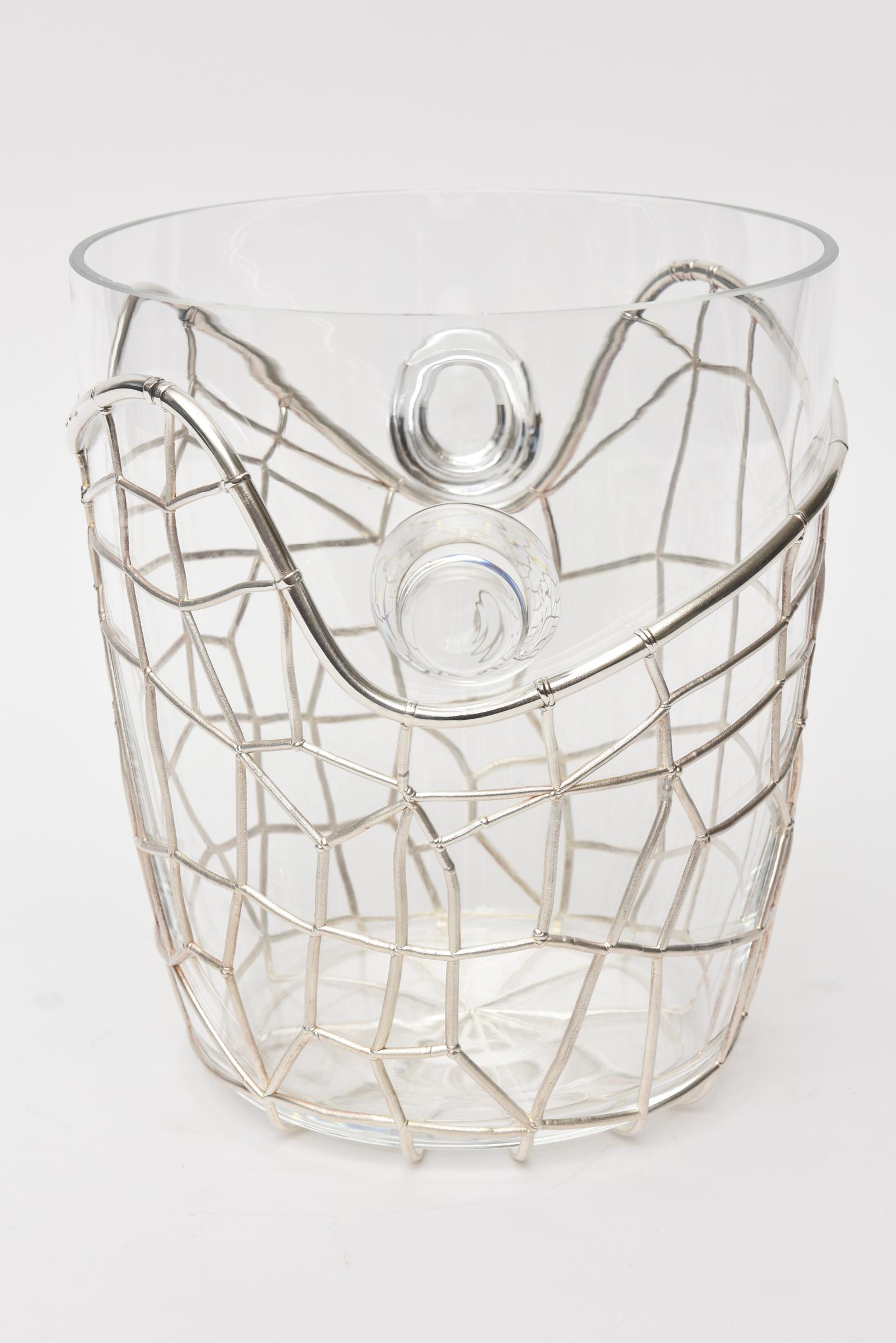 Modern Pampaloni Sterling Silver and Glass Sculptural Ice or Champagne Bucket Barware