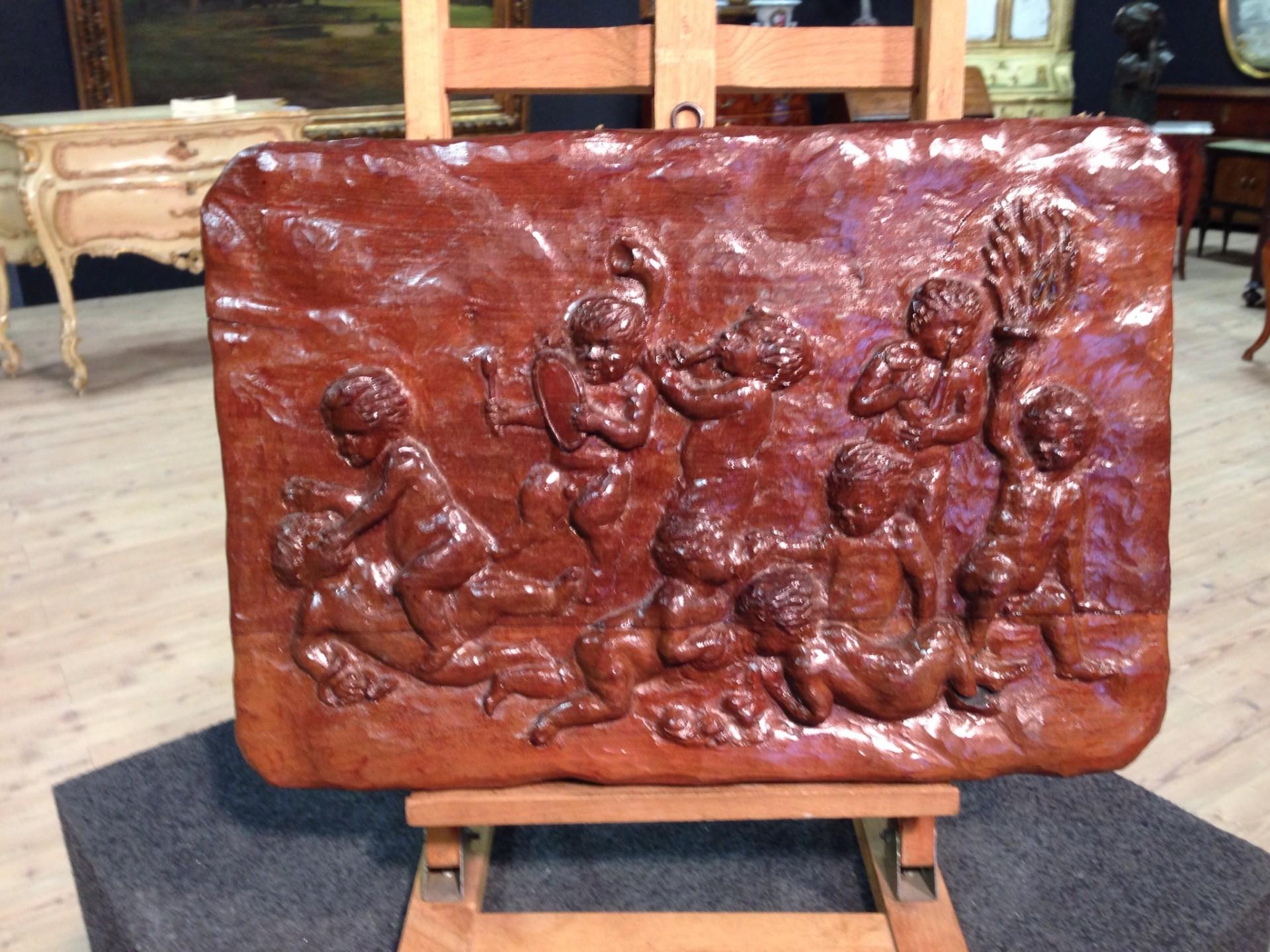 Wood Italian Panel Depicting a Game of Cherubs, 20th Century For Sale