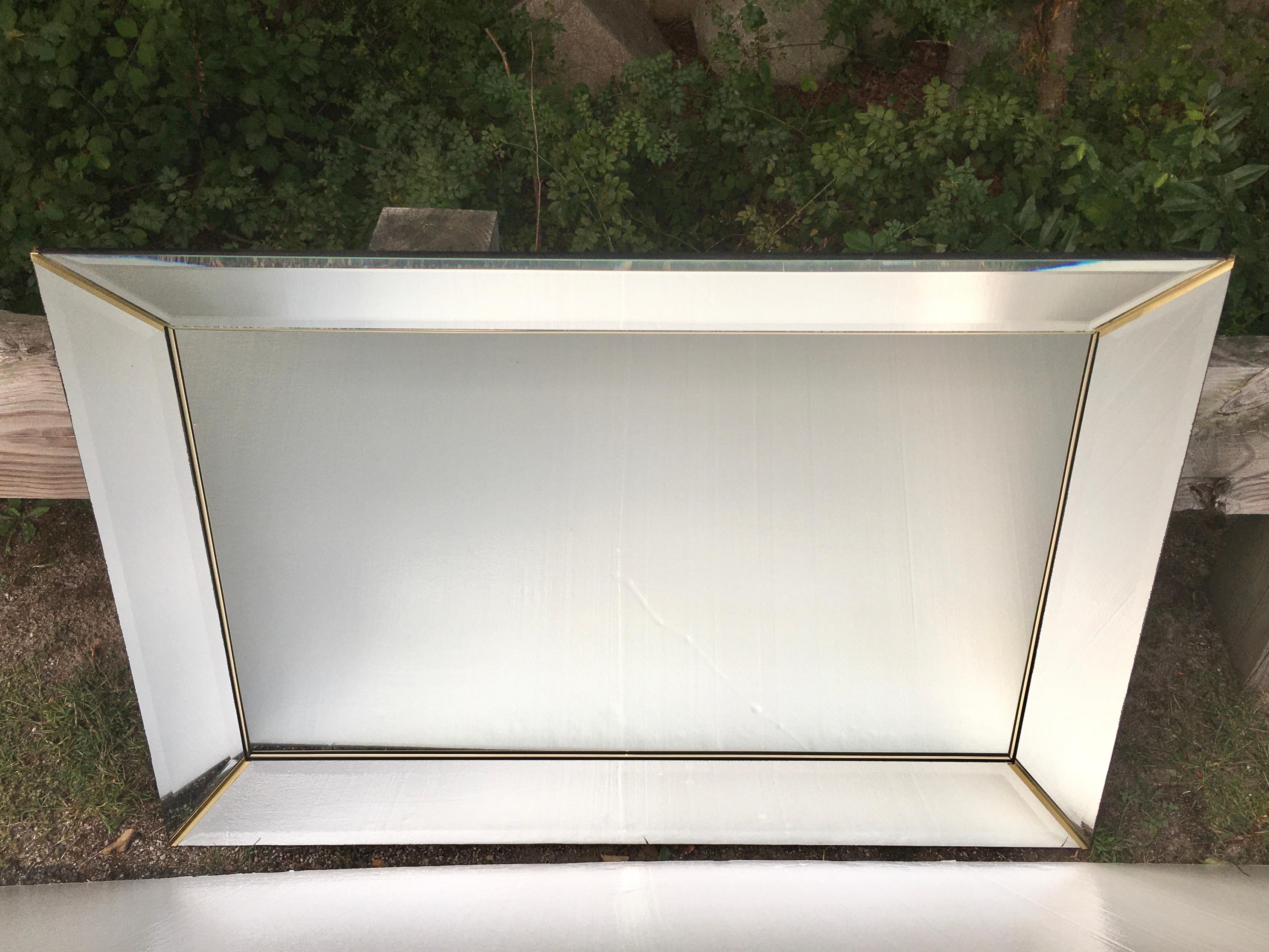 Mid-Century Modern Italian Panel Frame Rectangular Mirror Attributed to Crystal Art For Sale