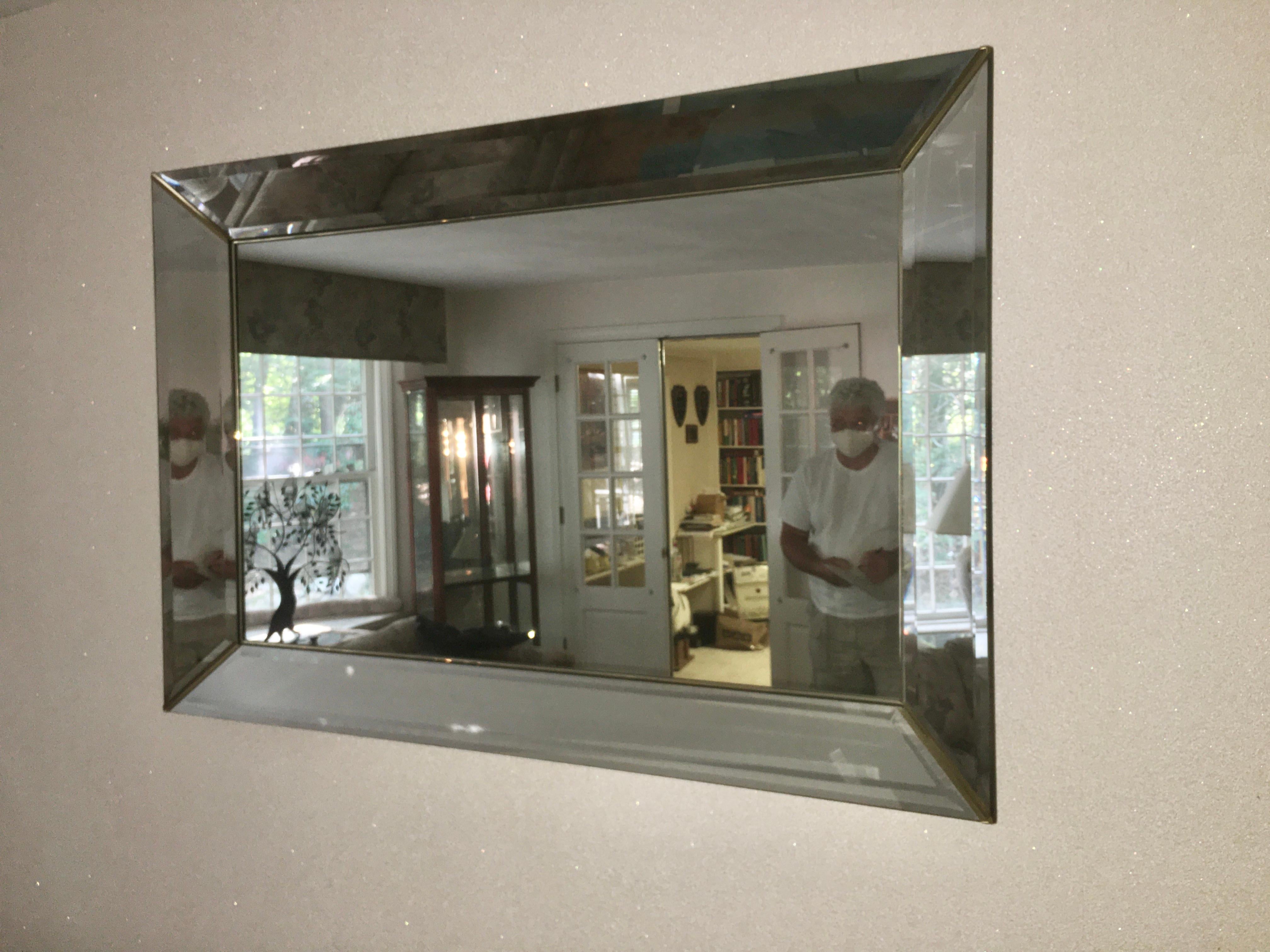 Italian Panel Frame Rectangular Mirror Attributed to Crystal Art In Good Condition For Sale In Hanover, MA