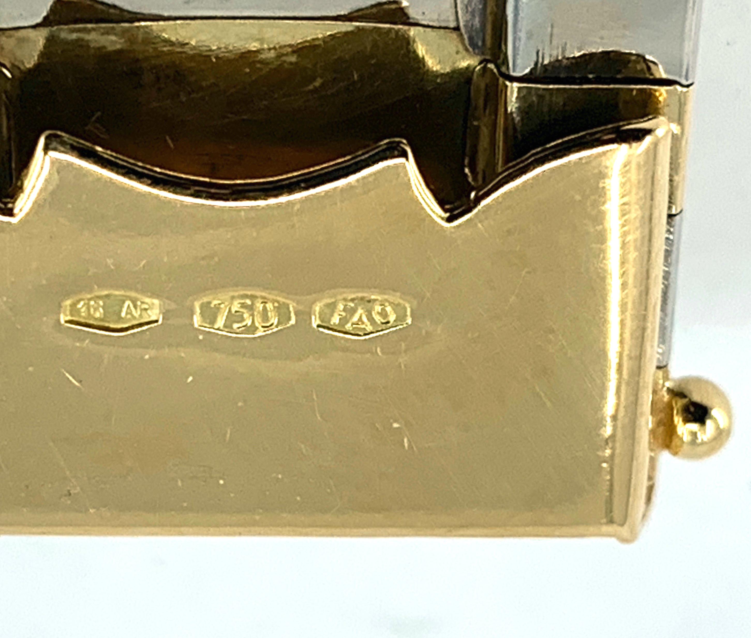 Italian 18 Karat White & Yellow Gold Panel Links Cuff Bracelet For Sale 2