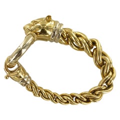 Italian Panther Head Clasp 18 Karat Yellow Gold Twisted Link Estate Bracelet