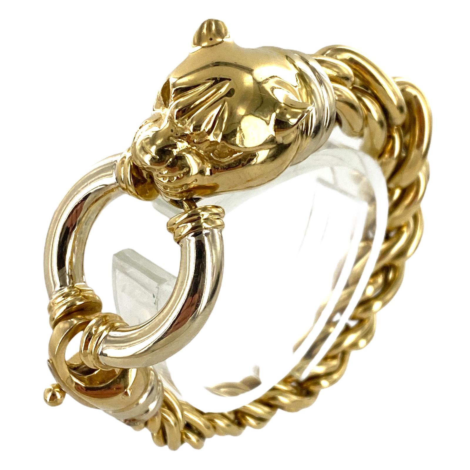 Fabulous Italian panther head link bracelet fashioned in 18 karat yellow gold. The graduated links measure from approximately 8.0-13.5mm in width, and the bracelet measures 7.0 inches in length. 