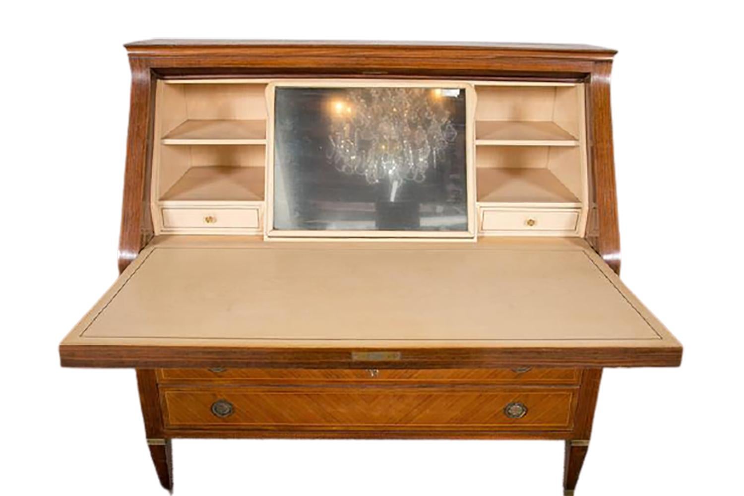 Mid-Century Modern Italian Paolo Buffa Style Inlaid Slant Front Desk/Vanity With Fitted Interior