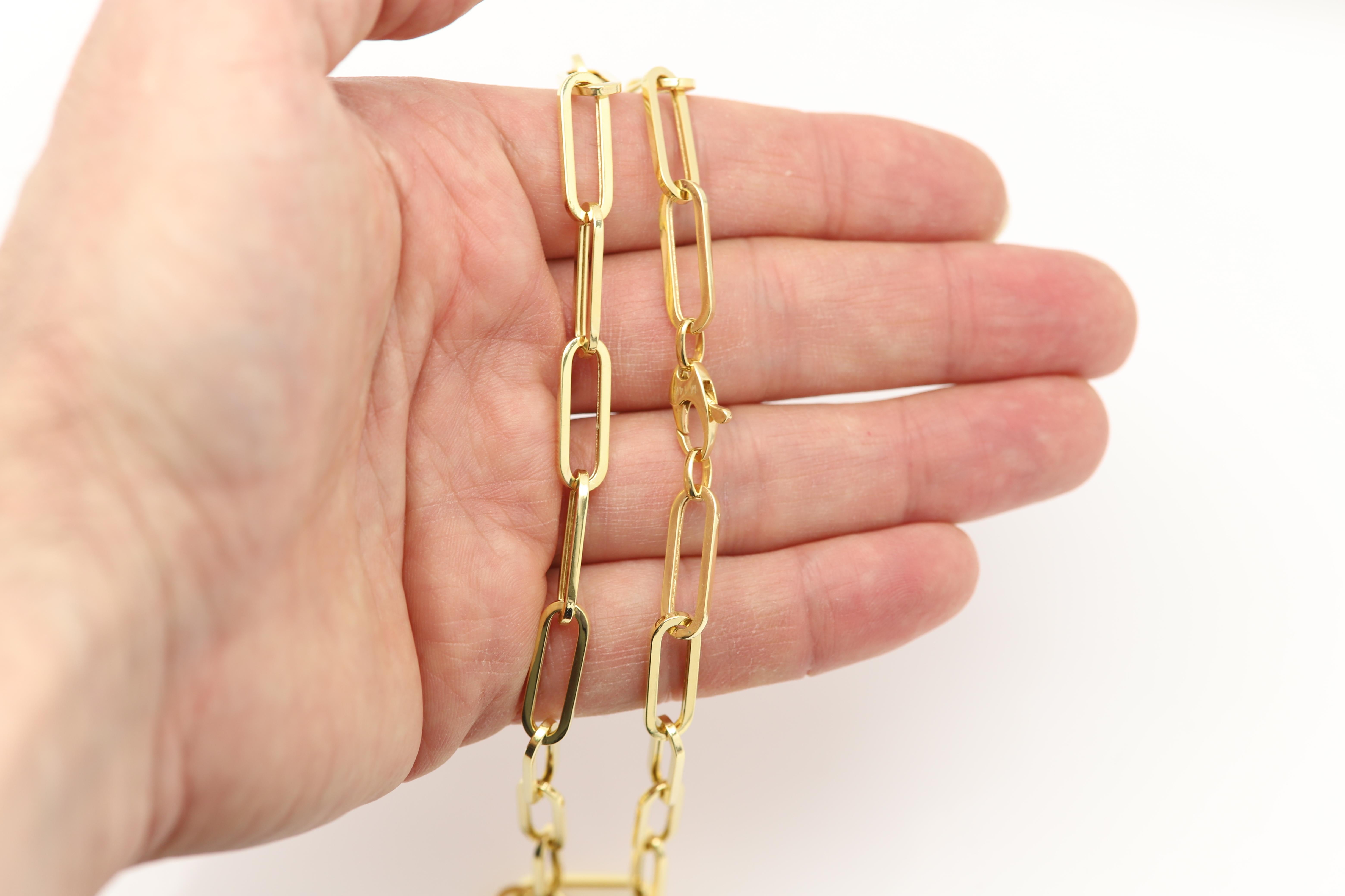 Chaîne de collier en or pour trombones italiens Chaîne à maillons en or 14 carats 18 pouces de long en vente 6