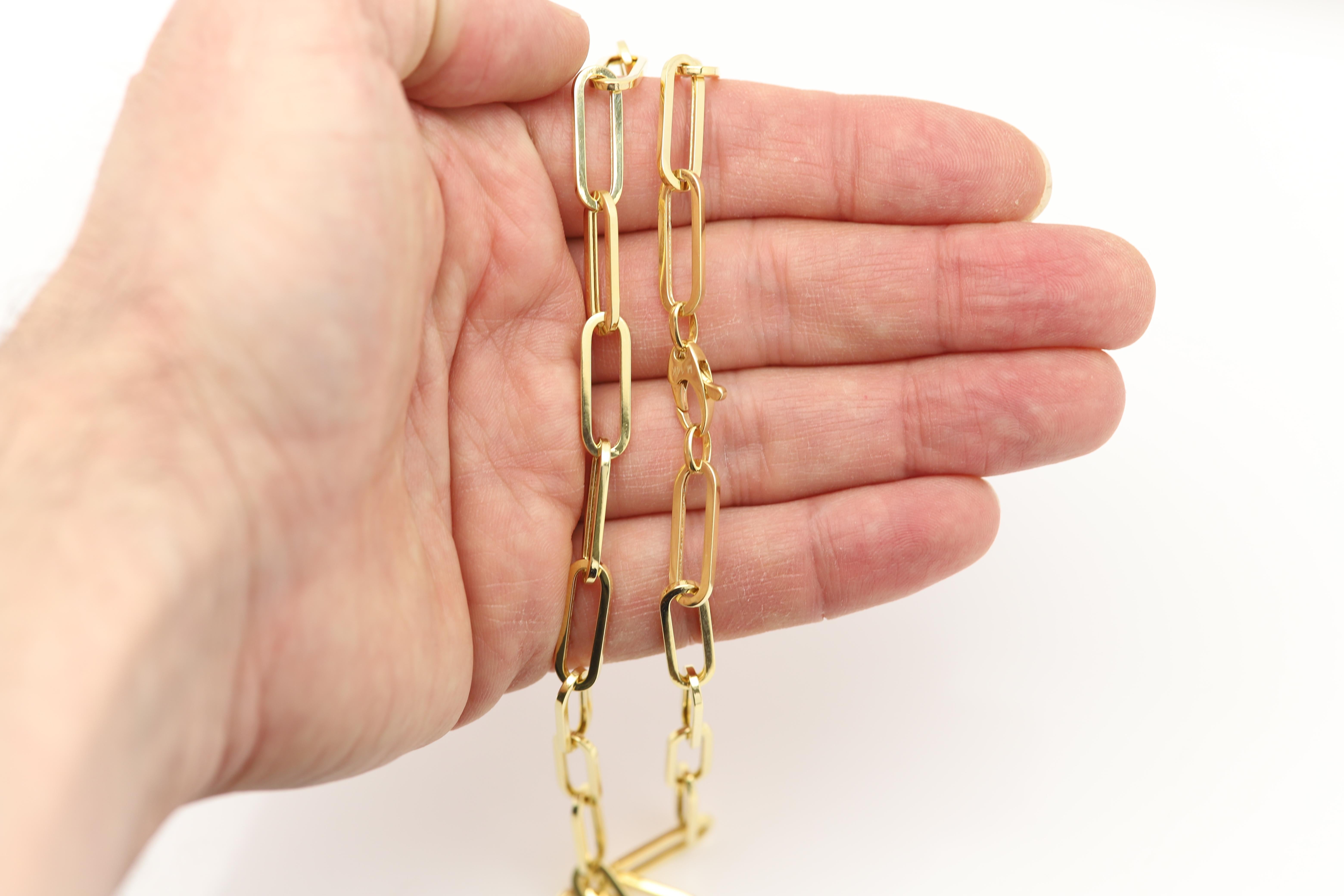 Chaîne de collier en or pour trombones italiens Chaîne à maillons en or 14 carats 18 pouces de long en vente 7