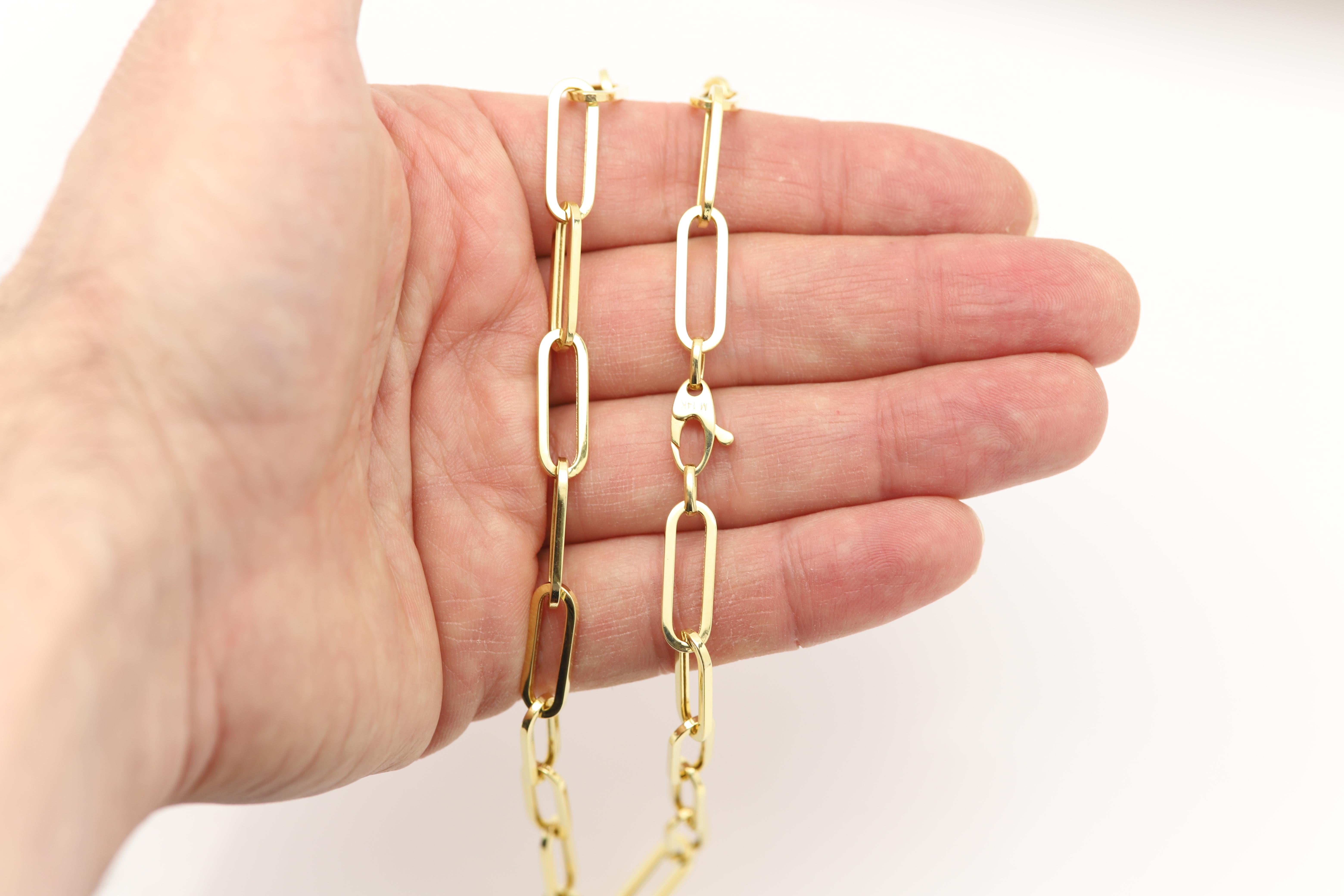 Chaîne de collier en or pour trombones italiens Chaîne à maillons en or 14 carats 18 pouces de long en vente 8