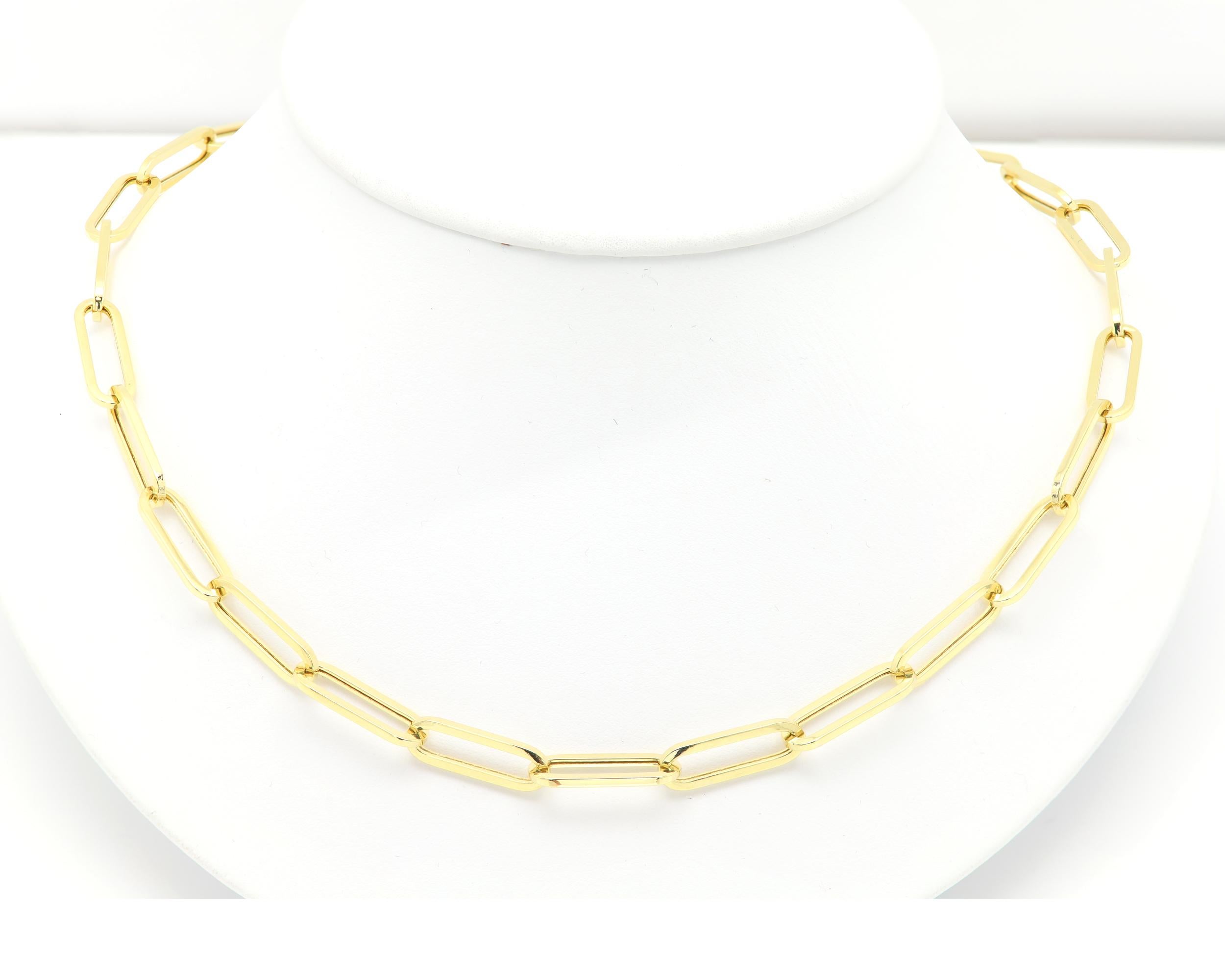 Chaîne de collier en or pour trombones italiens Chaîne à maillons en or 14 carats 18 pouces de long en vente 9