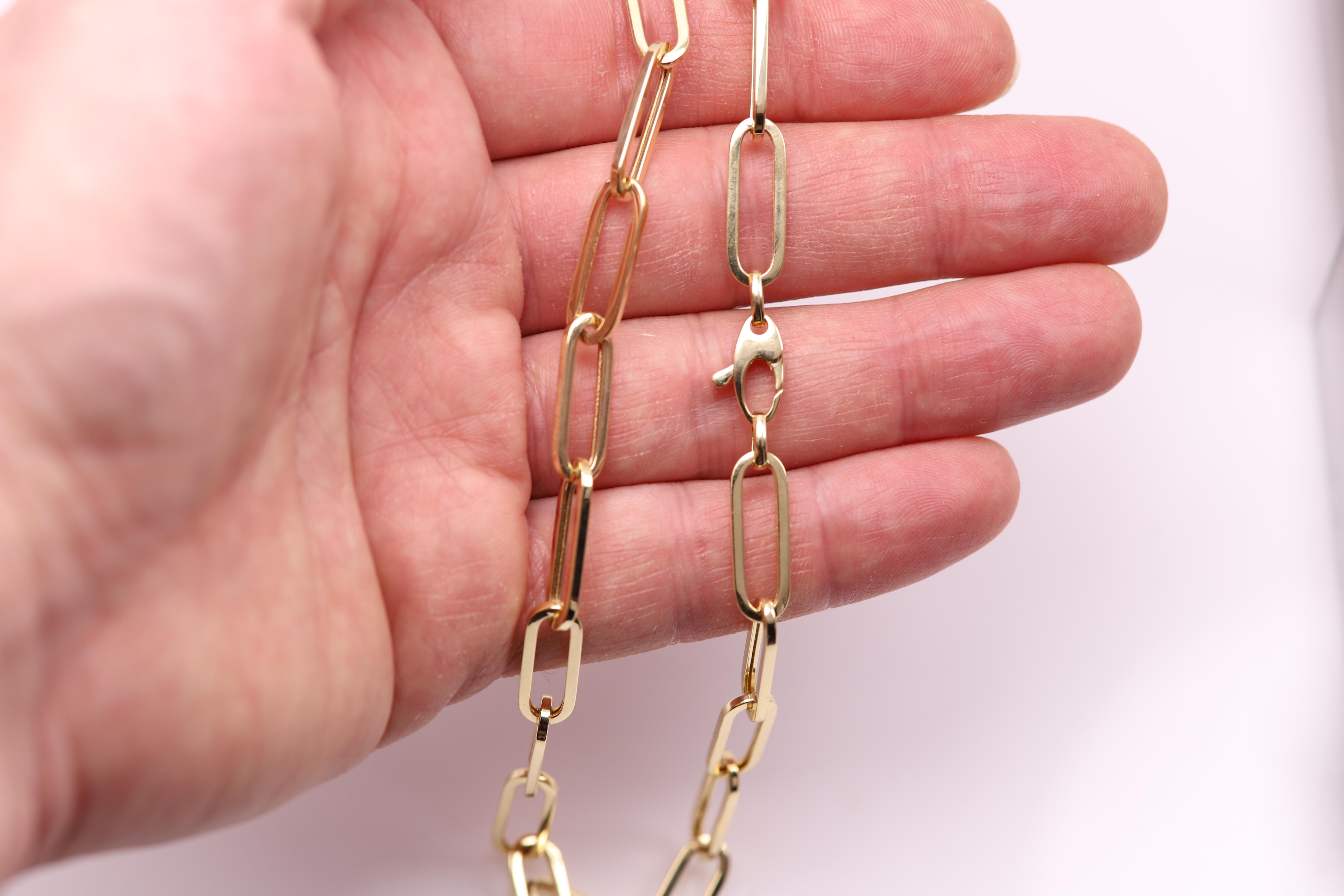 Italian Paper Clip Gold Chain Necklace Link Chain 14 Karat Gold 18' Inch Long For Sale 3