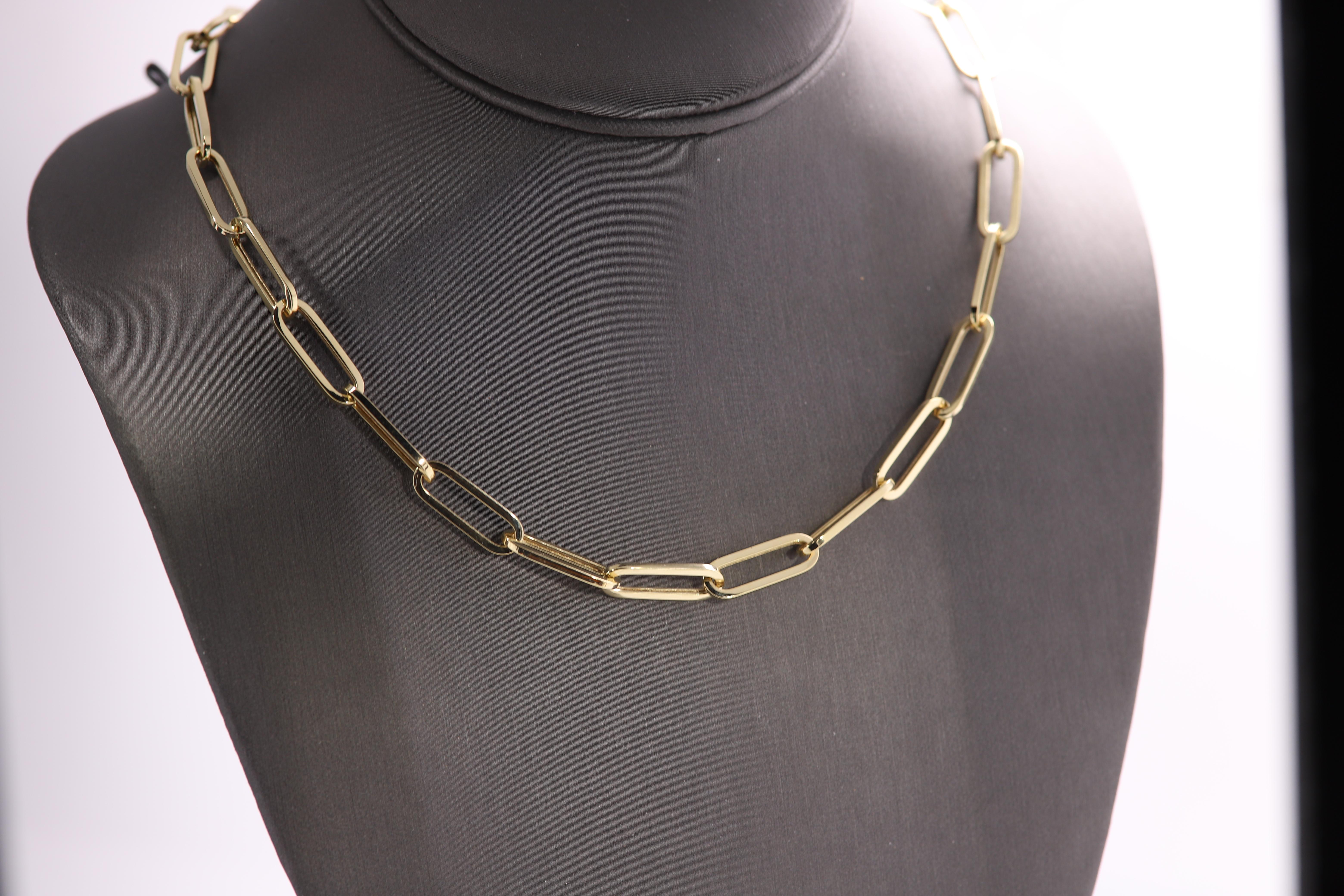 Chaîne de collier en or pour trombones italiens Chaîne à maillons en or 14 carats 18 pouces de long en vente 3