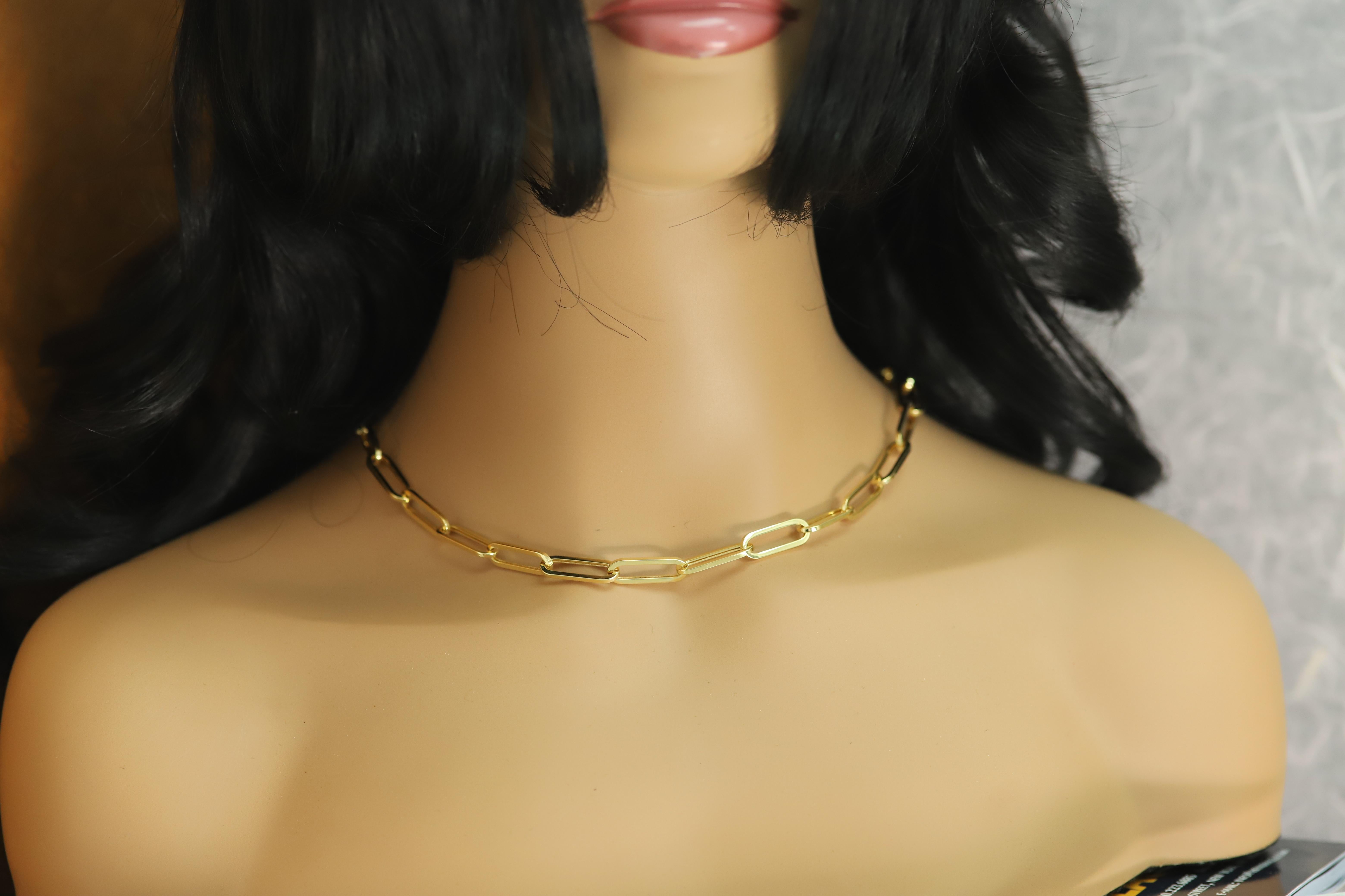 Chaîne de collier en or pour trombones italiens Chaîne à maillons en or 14 carats 18 pouces de long en vente 5