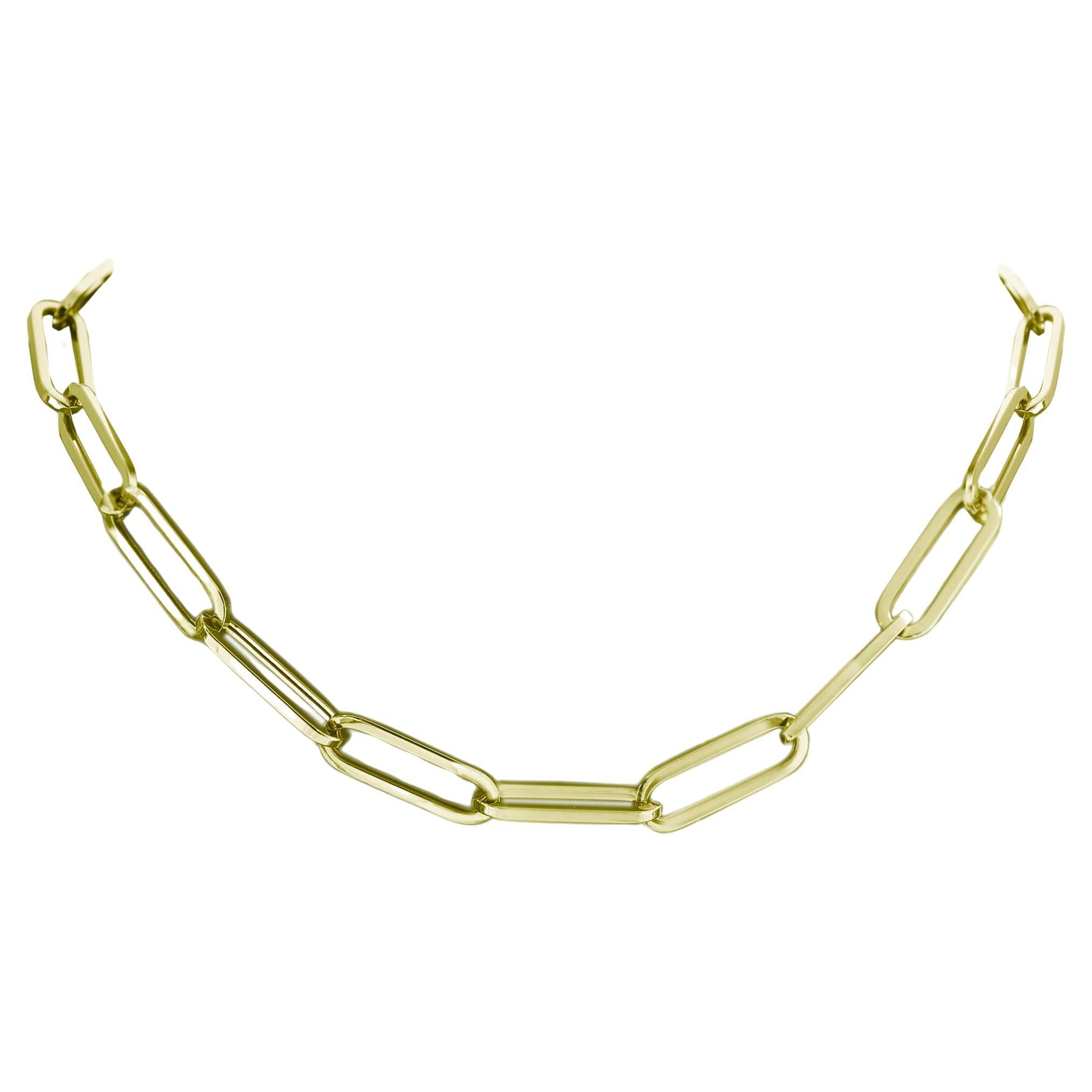 Italian Paper Clip Gold Chain Necklace Link Chain 14 Karat Gold 18' Inch Long For Sale