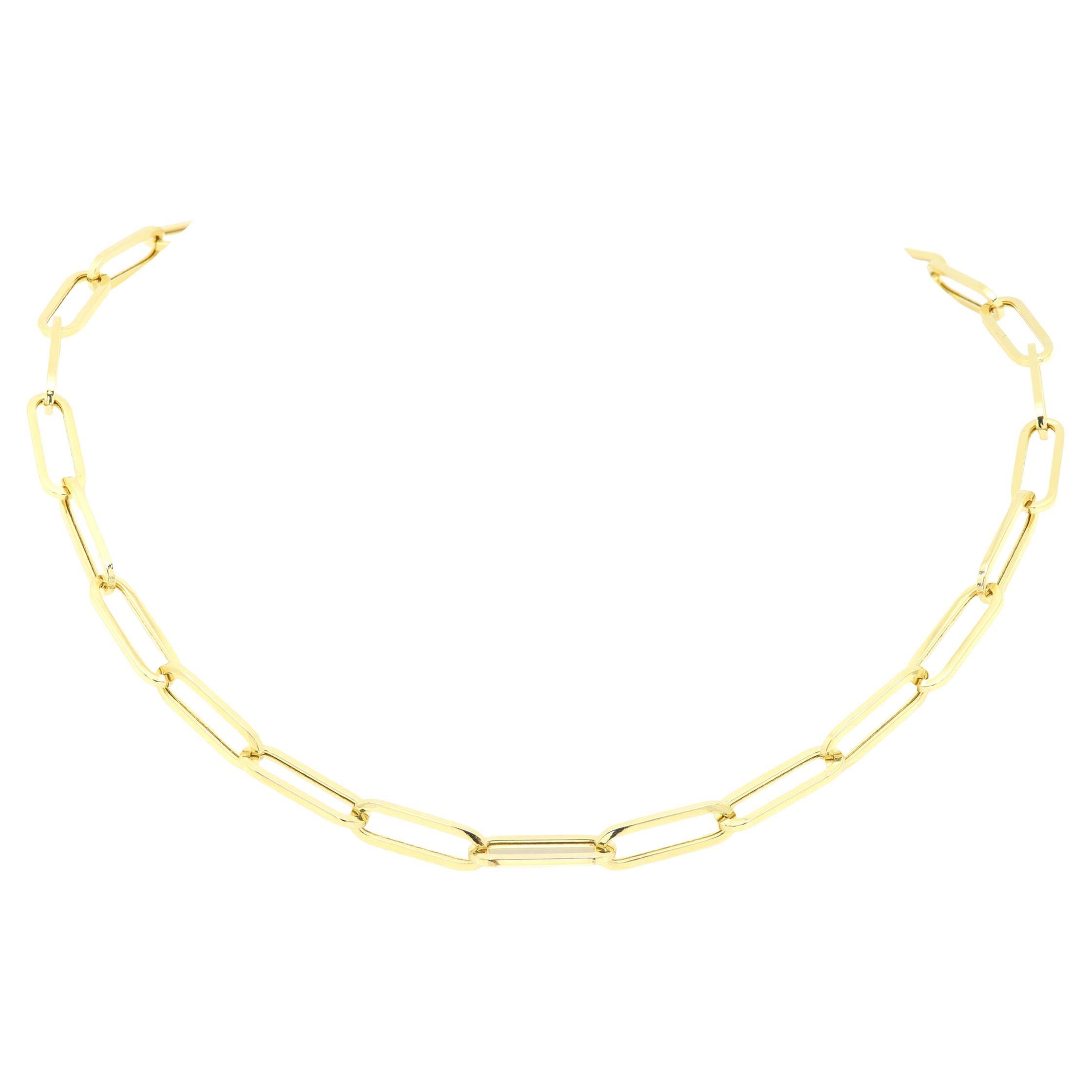 Chaîne de collier en or pour trombones italiens Chaîne à maillons en or 14 carats 18 pouces de long en vente