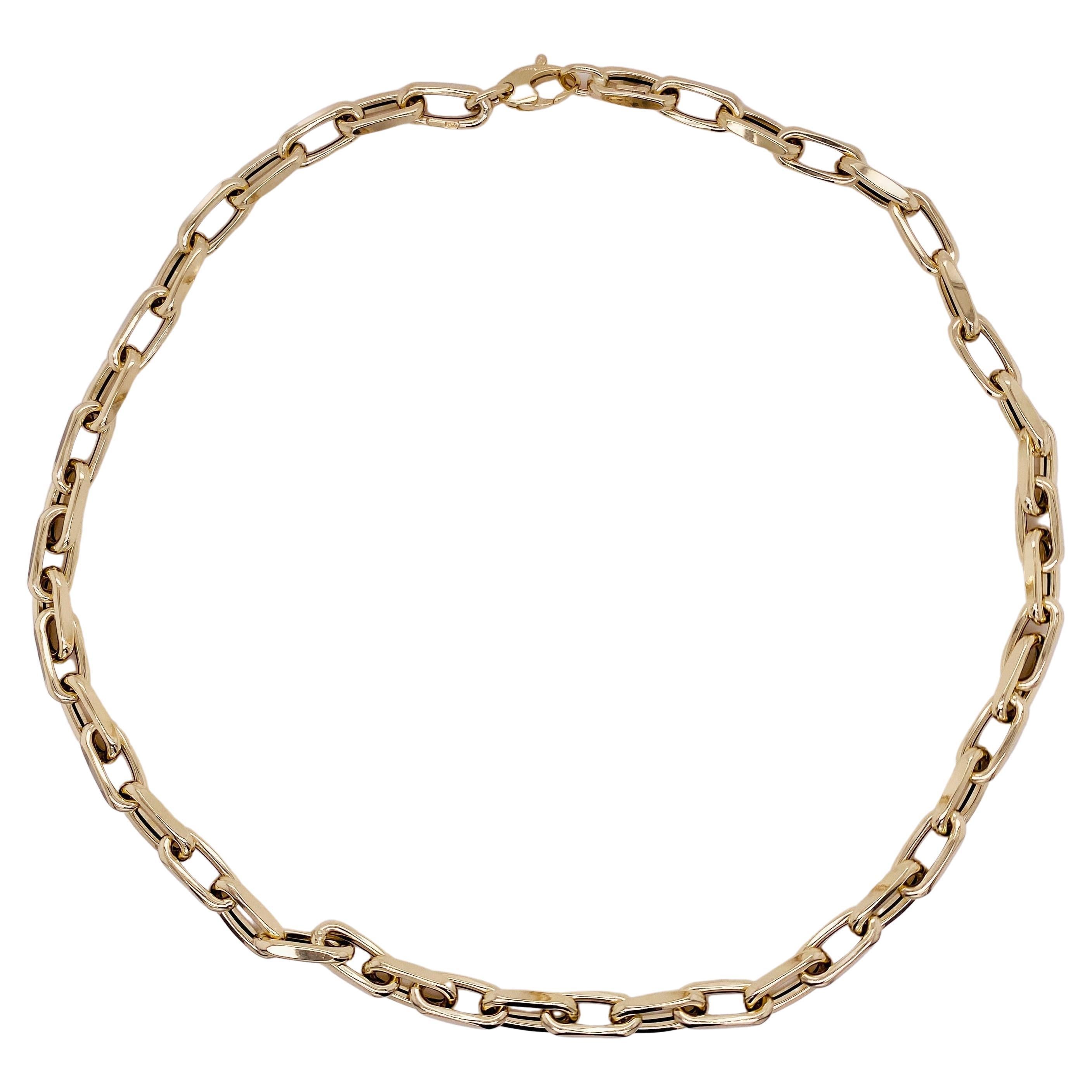 Italian Paperclip Link Necklace, Medium Link 6 mm Wide, 14k Yellow Gold LV
