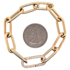 Italian Paperclip Link Bracelet Diamond Clasp 14 Karat Yellow Gold