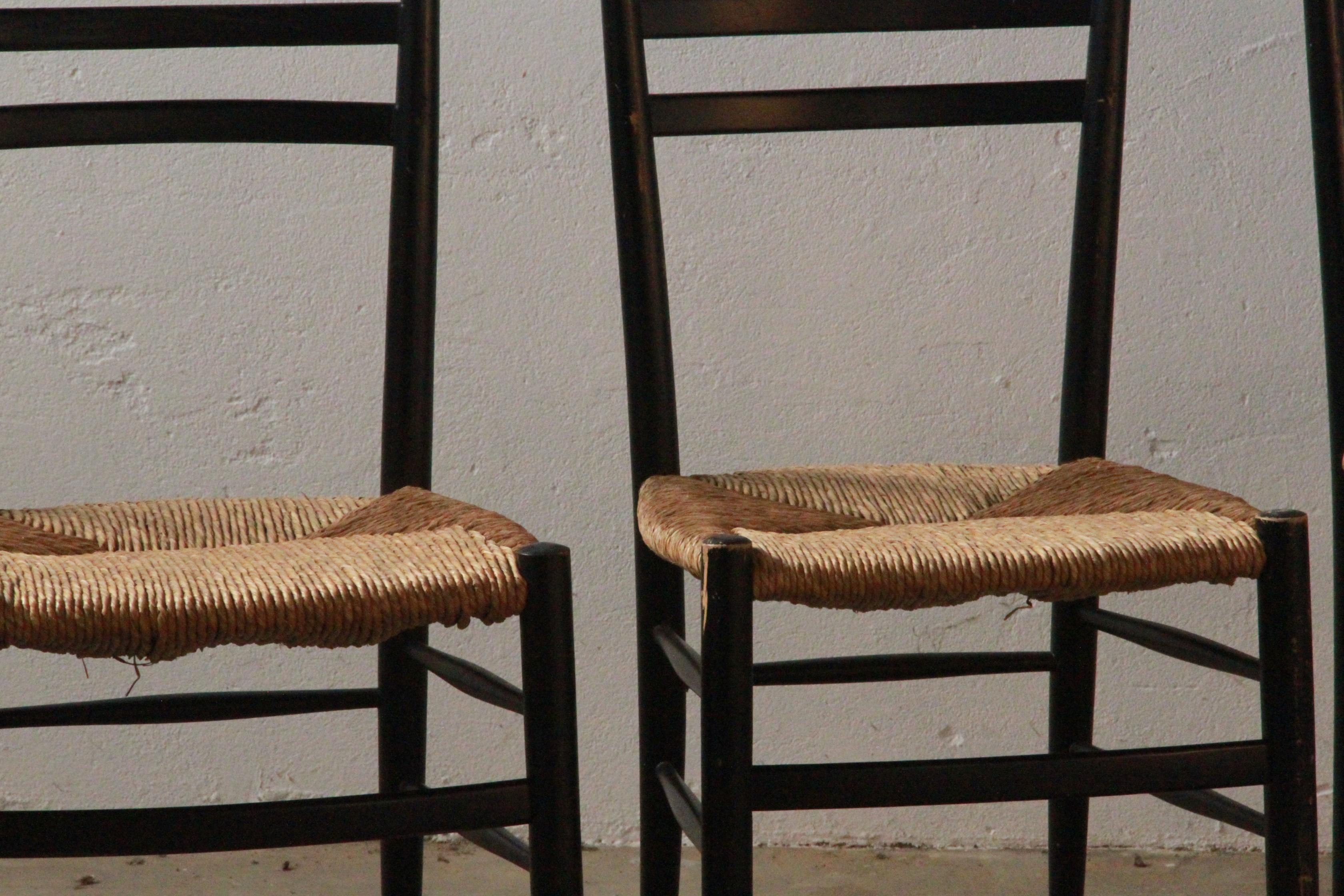 Italian Papercord Dining Chairs, 1950s, Set of 4 (Moderne der Mitte des Jahrhunderts) im Angebot