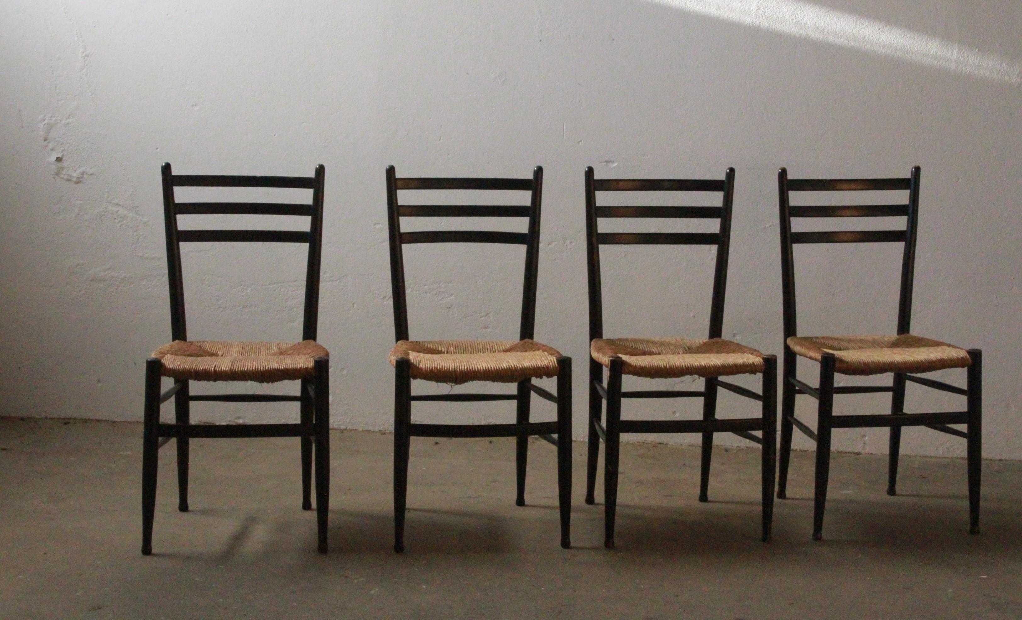 Italian Papercord Dining Chairs, 1950s, Set of 4 im Zustand „Gut“ im Angebot in Store Heddinge, DK