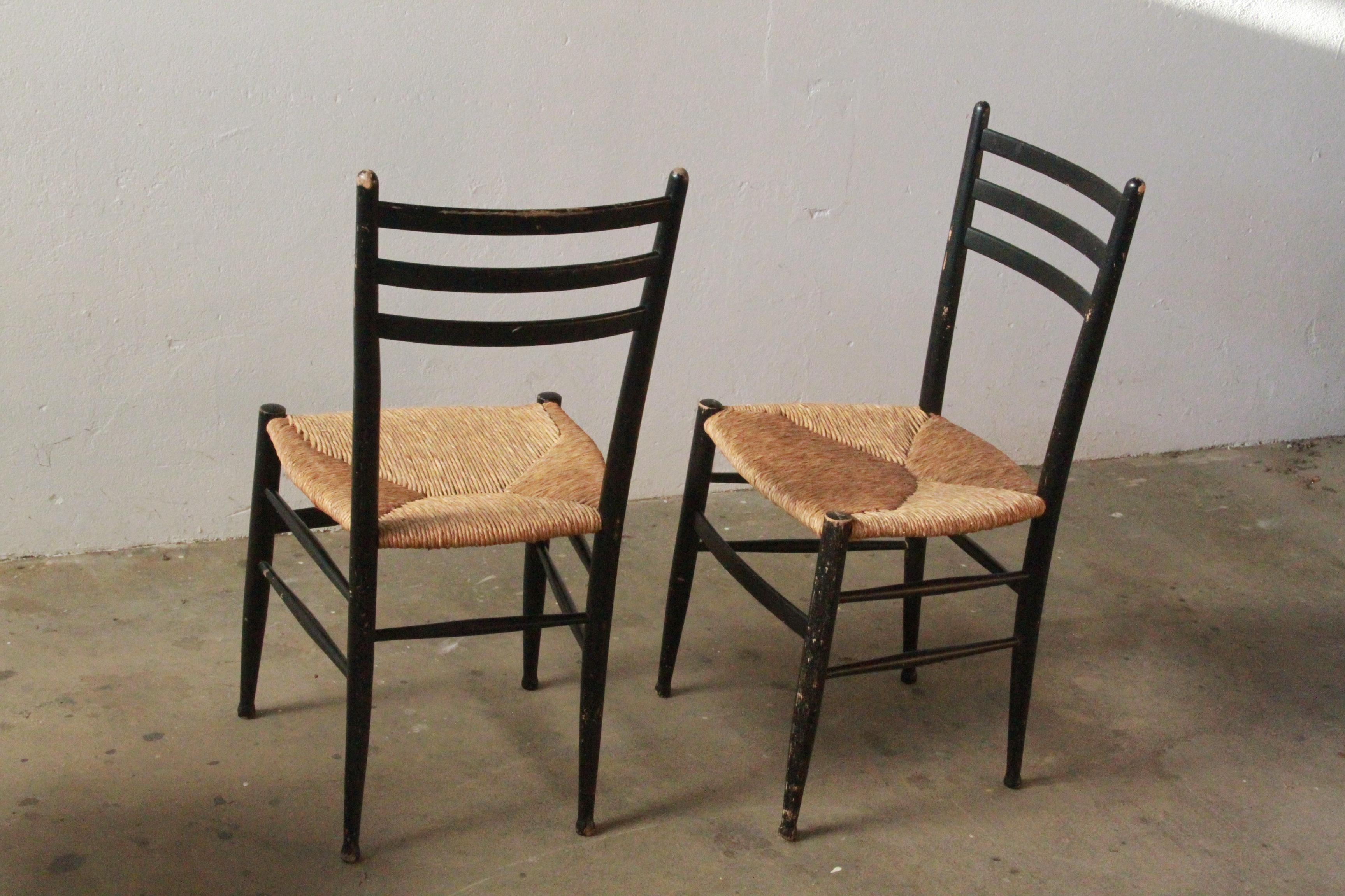 Italian Papercord Dining Chairs, 1950s, Set of 4 (Mitte des 20. Jahrhunderts) im Angebot