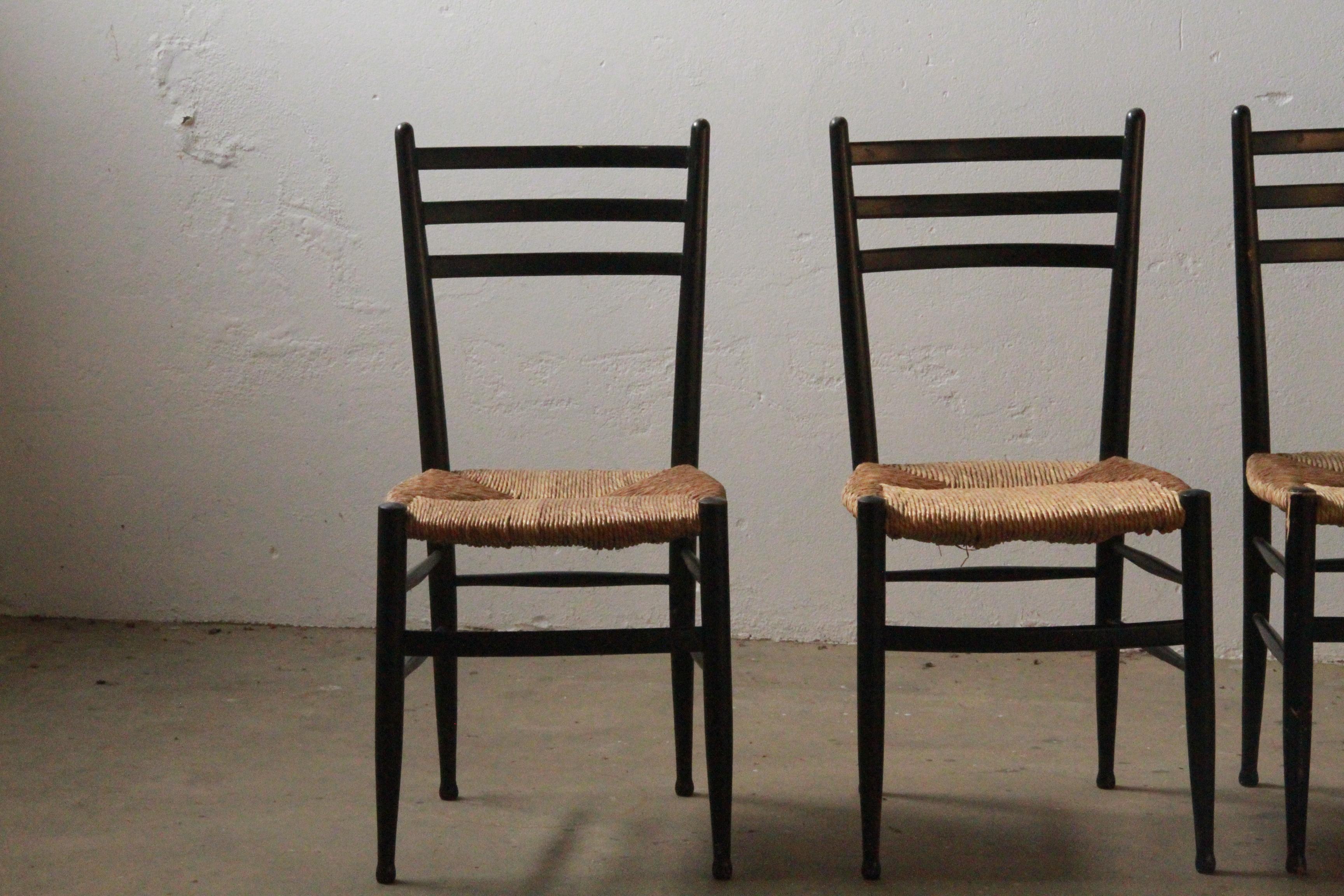 Italian Papercord Dining Chairs, 1950s, Set of 4 im Angebot 1
