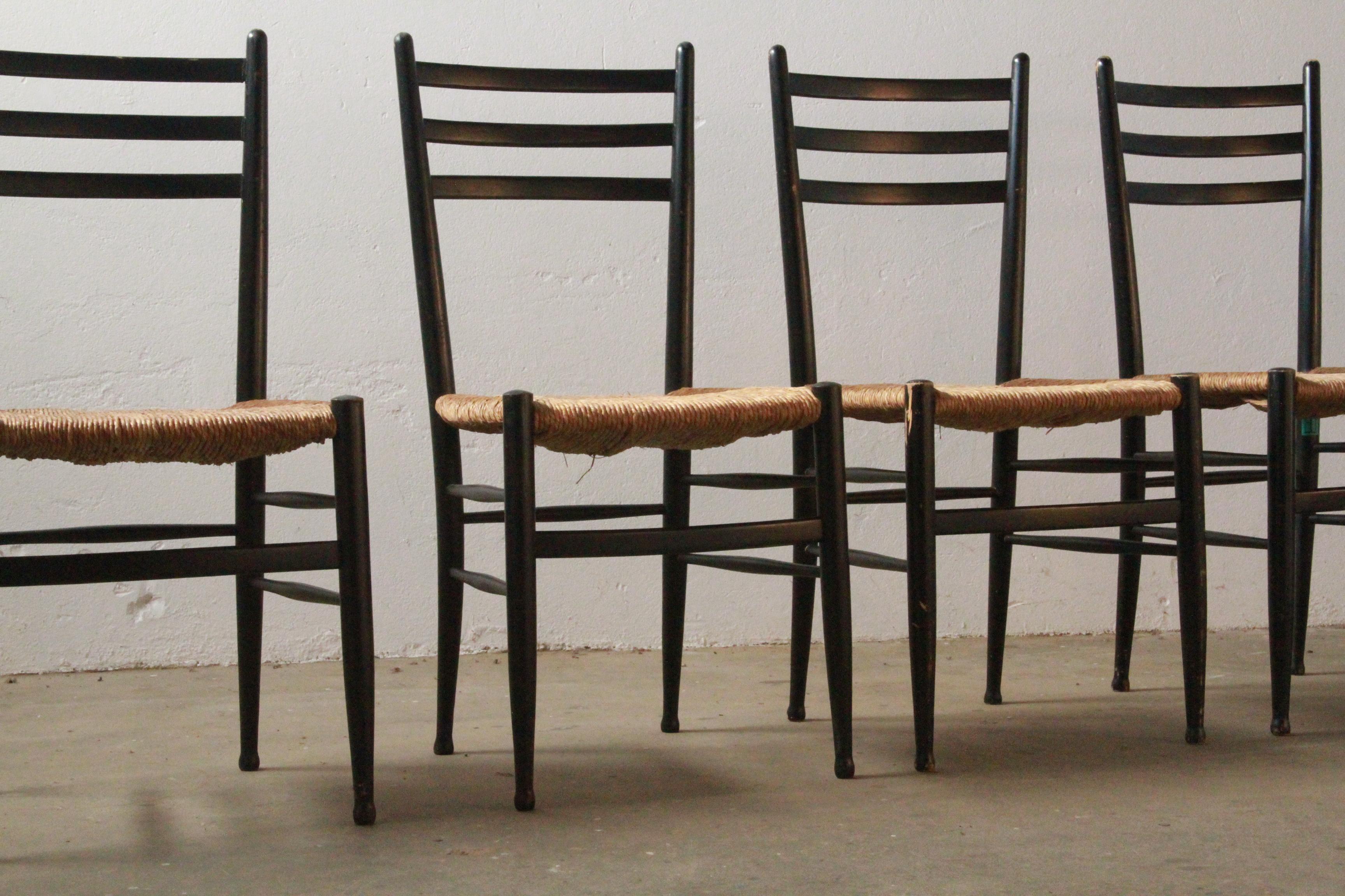 Italian Papercord Dining Chairs, 1950s, Set of 4 im Angebot 2