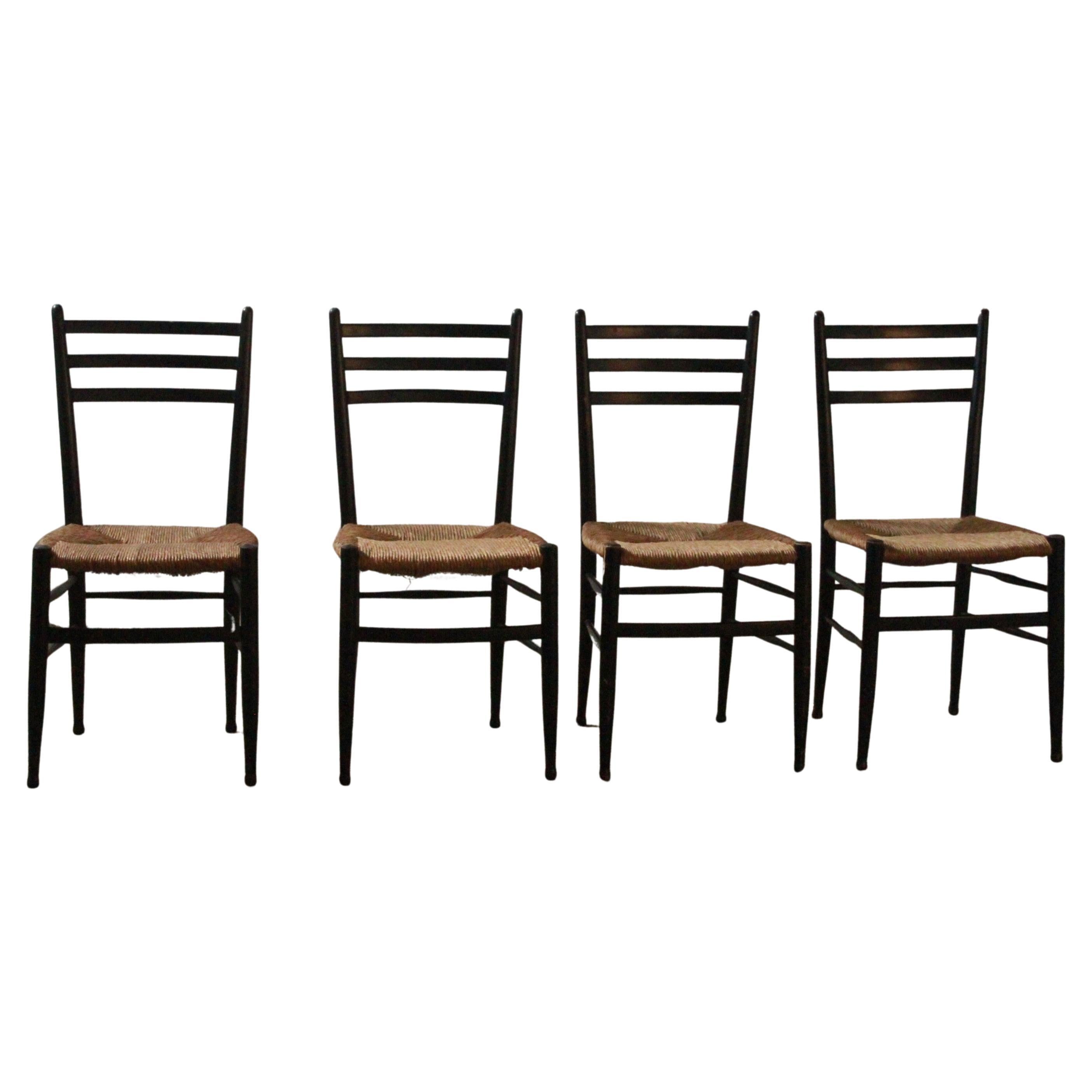 Italian Papercord Dining Chairs, 1950s, Set of 4