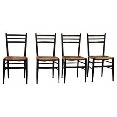 Italian Papercord Dining Chairs, 1950s, Set of 4