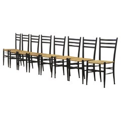 Italian Papercord Dining Chairs, woven seat 1950s, Set of 8