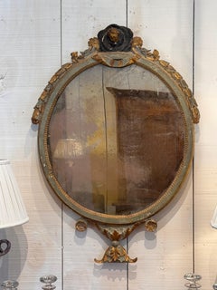 Miroir ovale italien en forme de colis, doré et vert