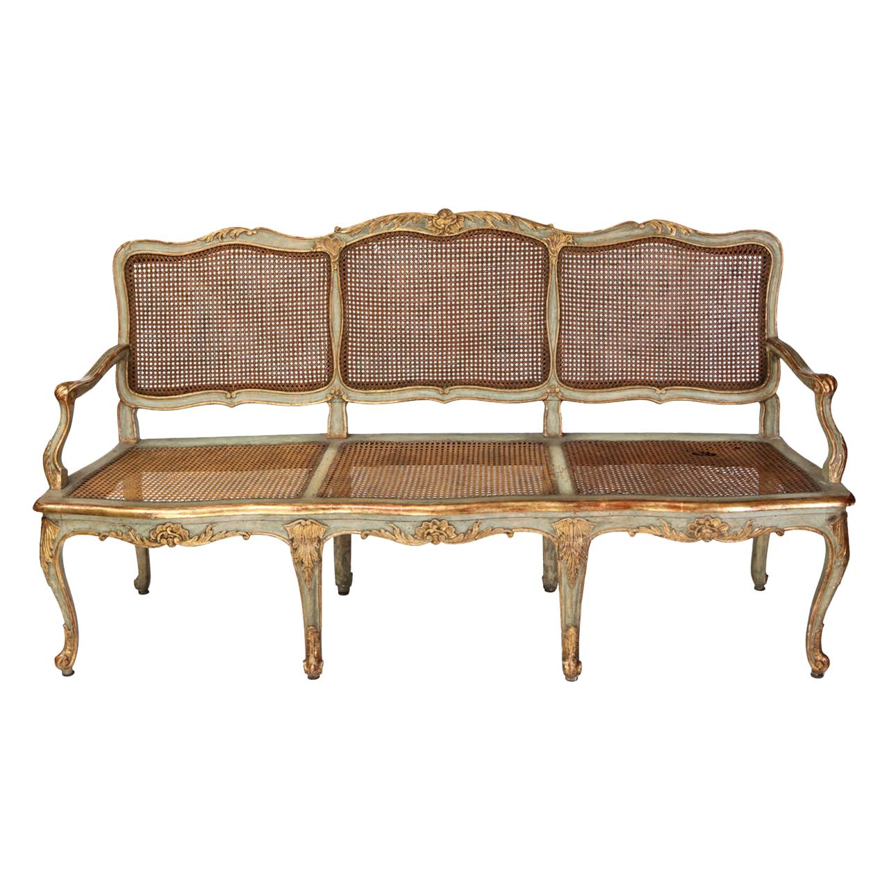 Italian Parcel-Gilt and Painted Canape or Sofa, 18th Century For Sale