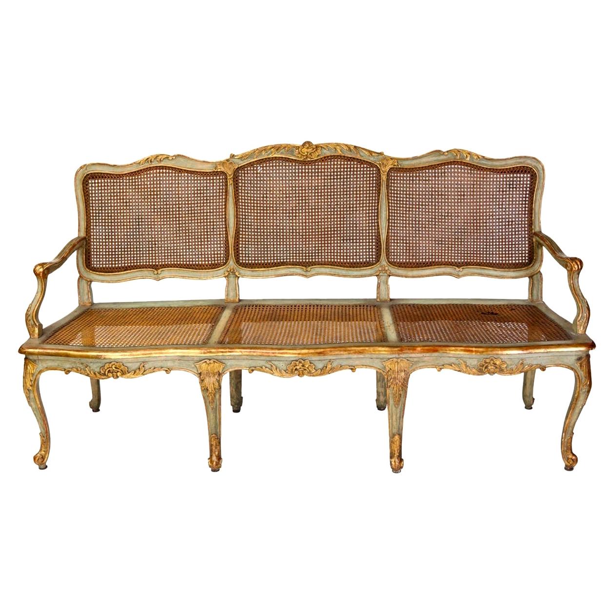 Italian Parcel-Gilt and Painted Canape or Sofa, 18th Century