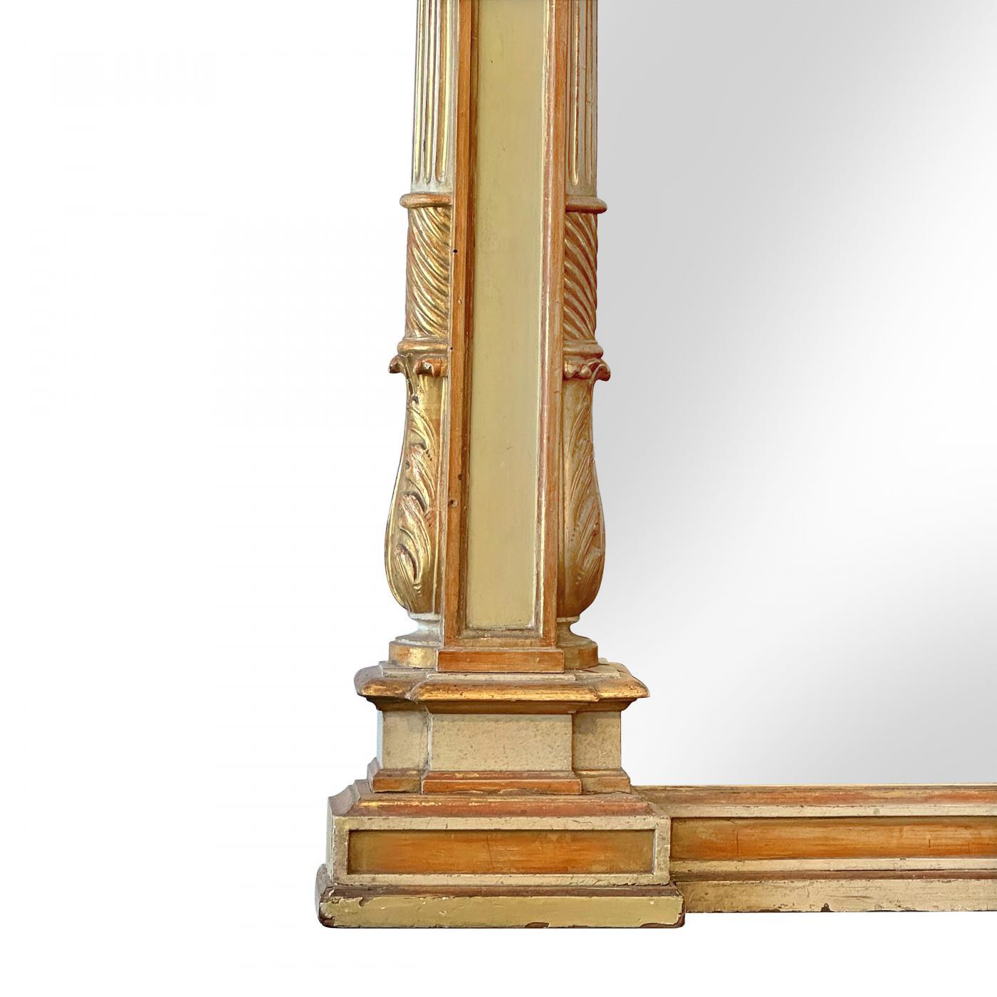 Giltwood Italian Parcel Gilt and Painted Pier Mirror, circa 1800 For Sale