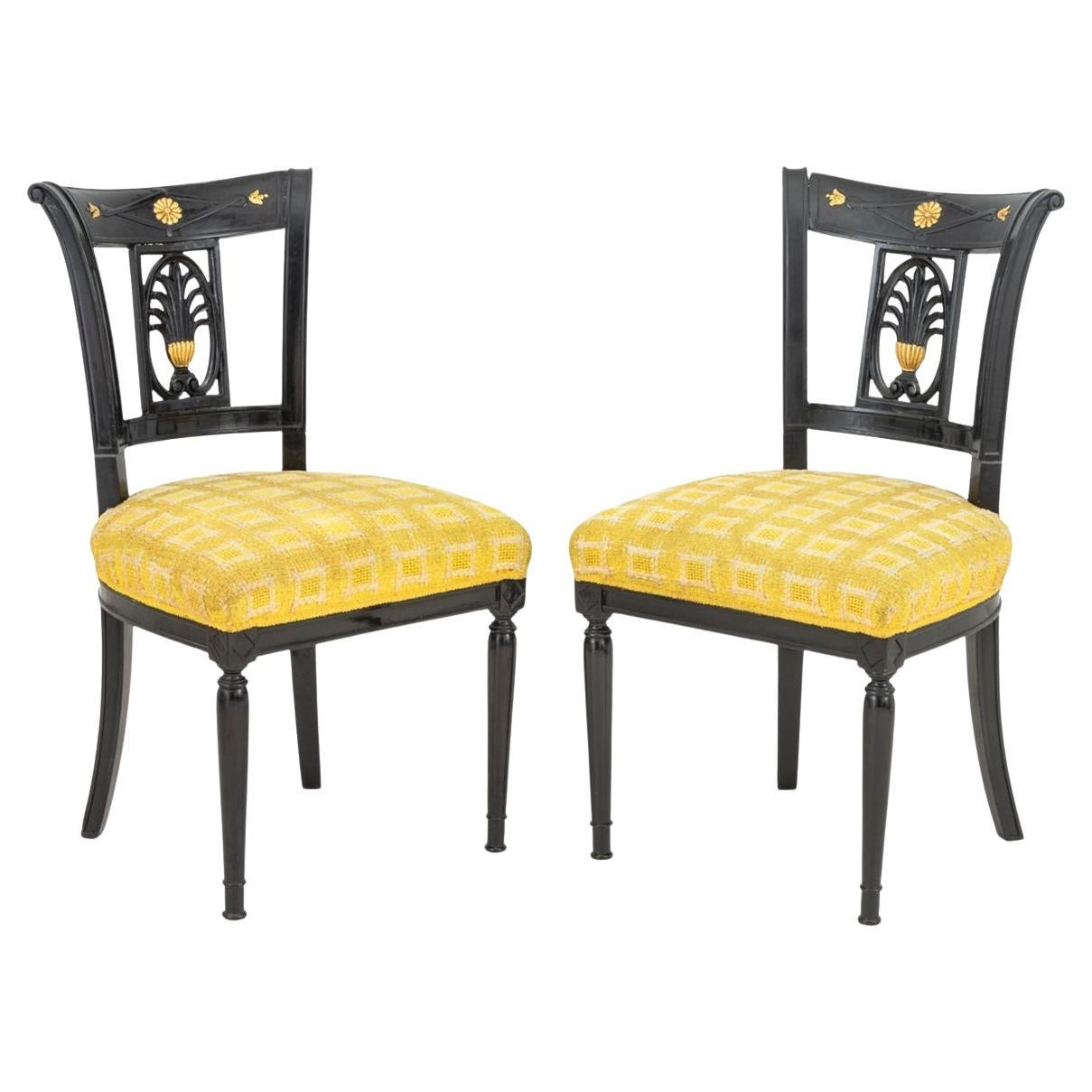 Italian Parcel Gilt Ebonized Chairs, Pair in vendita