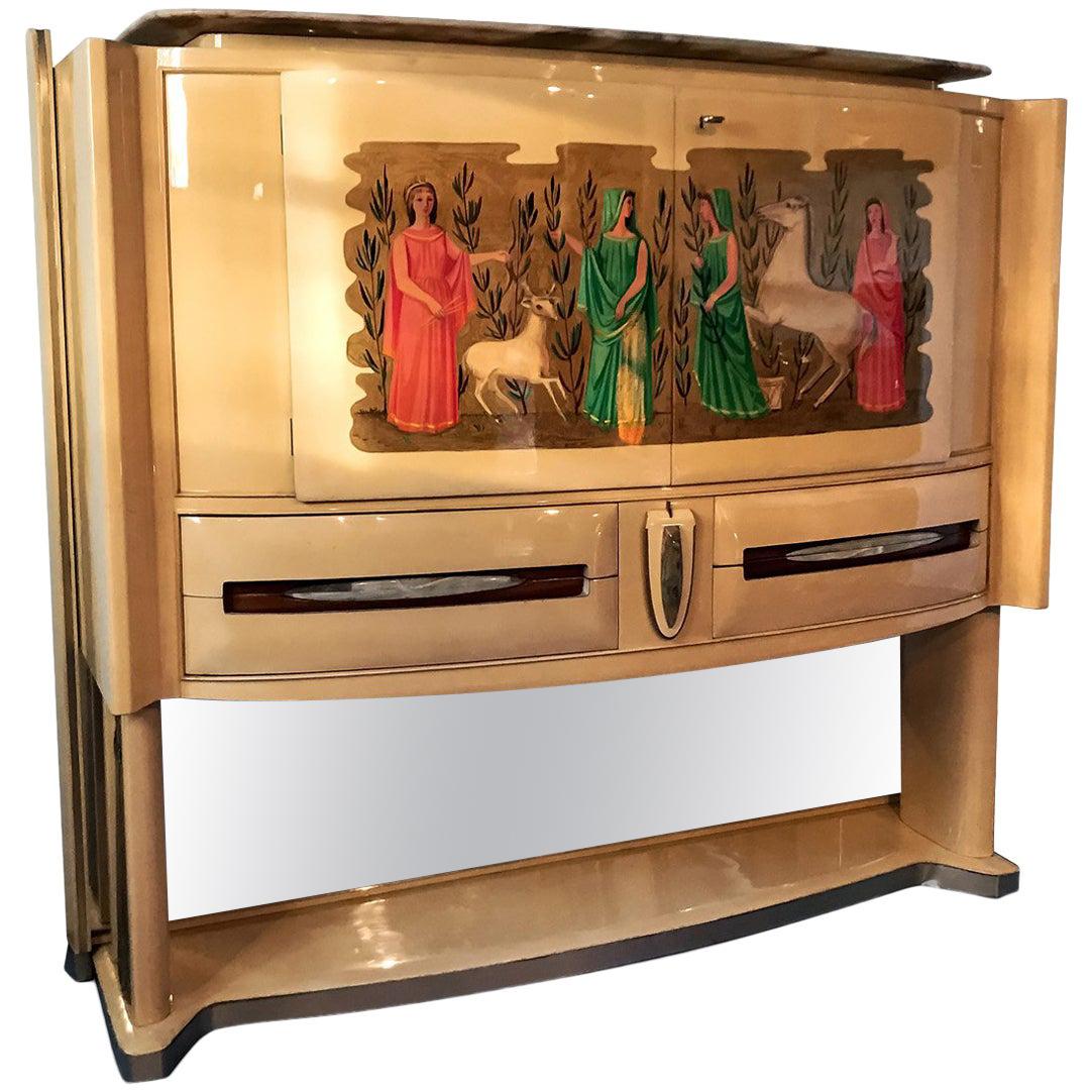 Italian Art Déco Parchment Bar Cabinet by Vittorio Dassi, 1940s