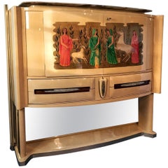 Vintage Italian Art Déco Parchment Bar Cabinet by Vittorio Dassi, 1940s