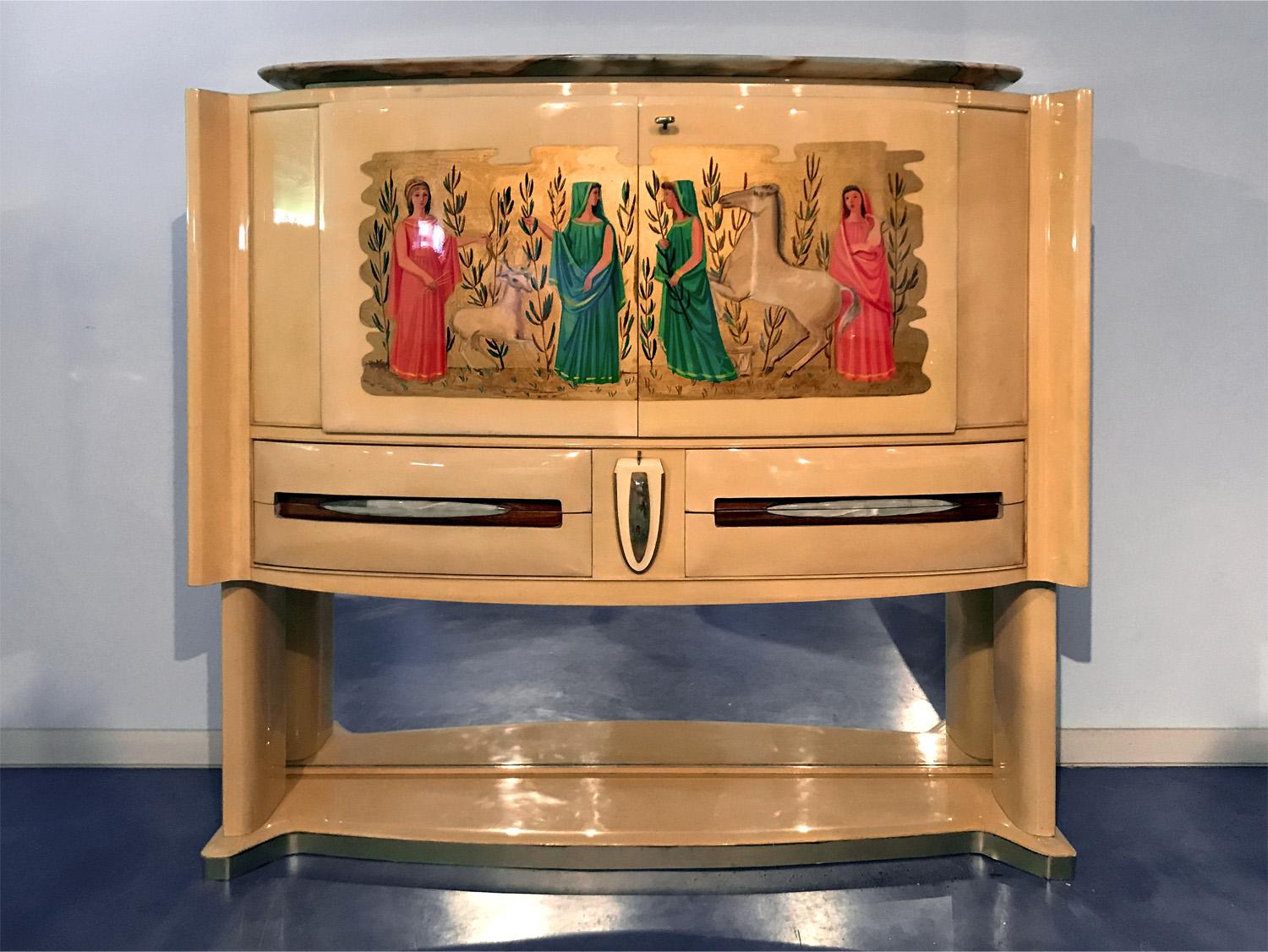 Italian Art Déco Parchment Bar Cabinet by Vittorio Dassi, 1940s 8